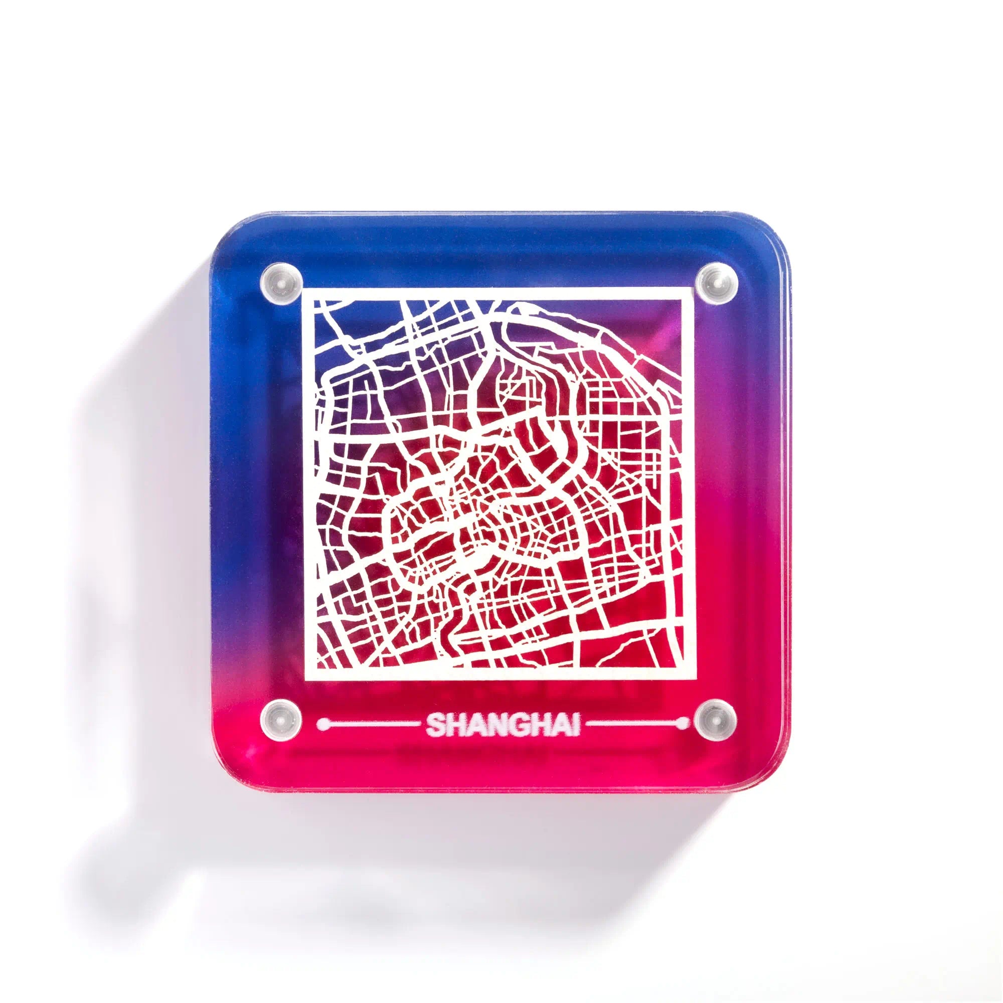 o3designstudio Shanghai paper-cut city map fridge magnet, gradient acrylic frame, delicate hollow street map travel souvenir- FM1002