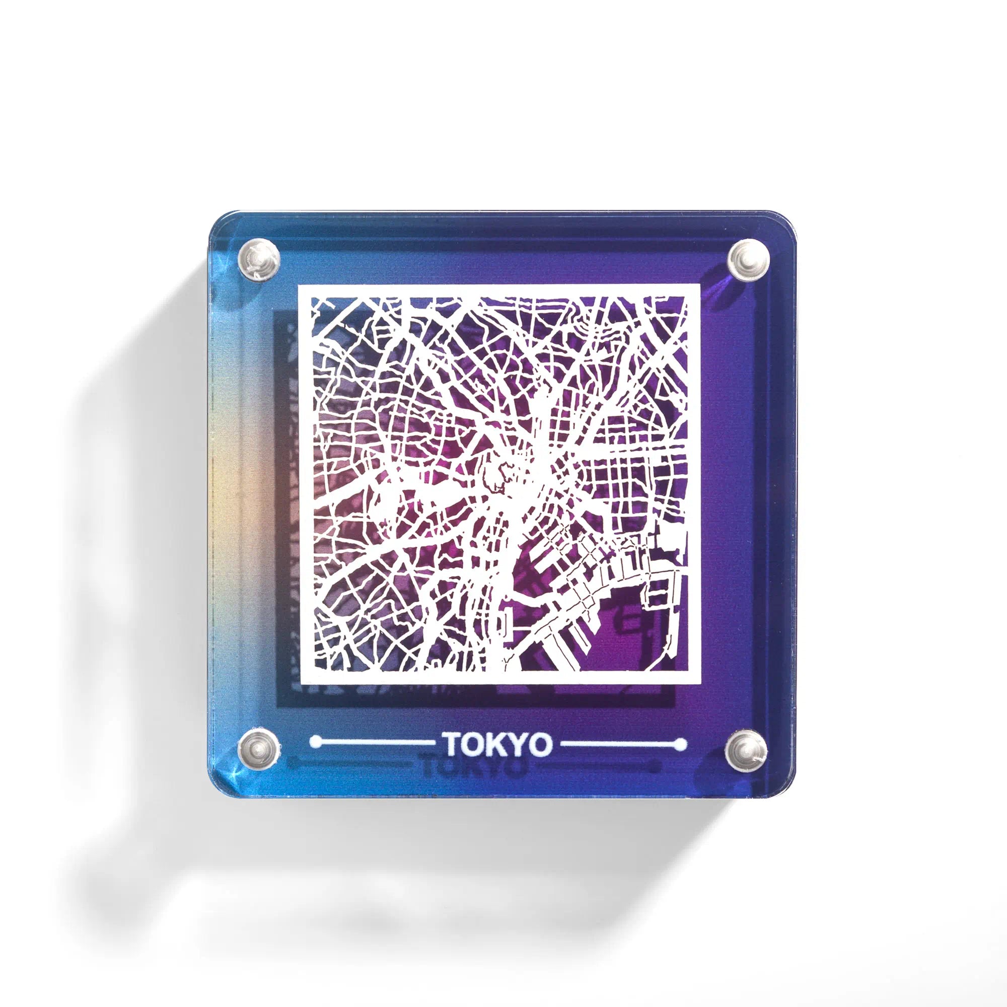 o3designstudio Tokyo paper-cut city map fridge magnet, gradient acrylic frame, delicate hollow street map travel souvenir- FM1003