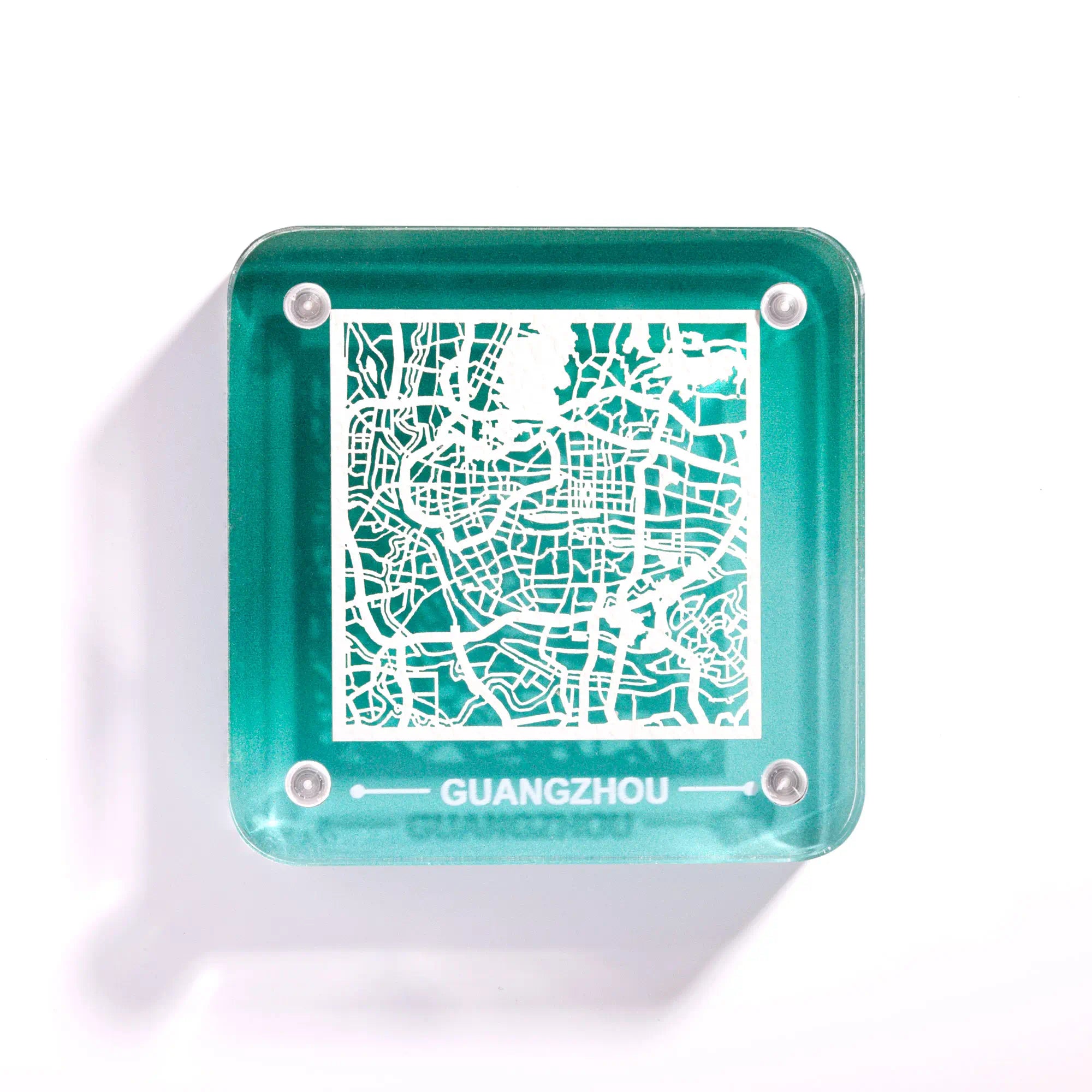 o3designstudio Guangzhou paper-cut city map fridge magnet, gradient acrylic frame, delicate hollow street map travel souvenir- FM1010