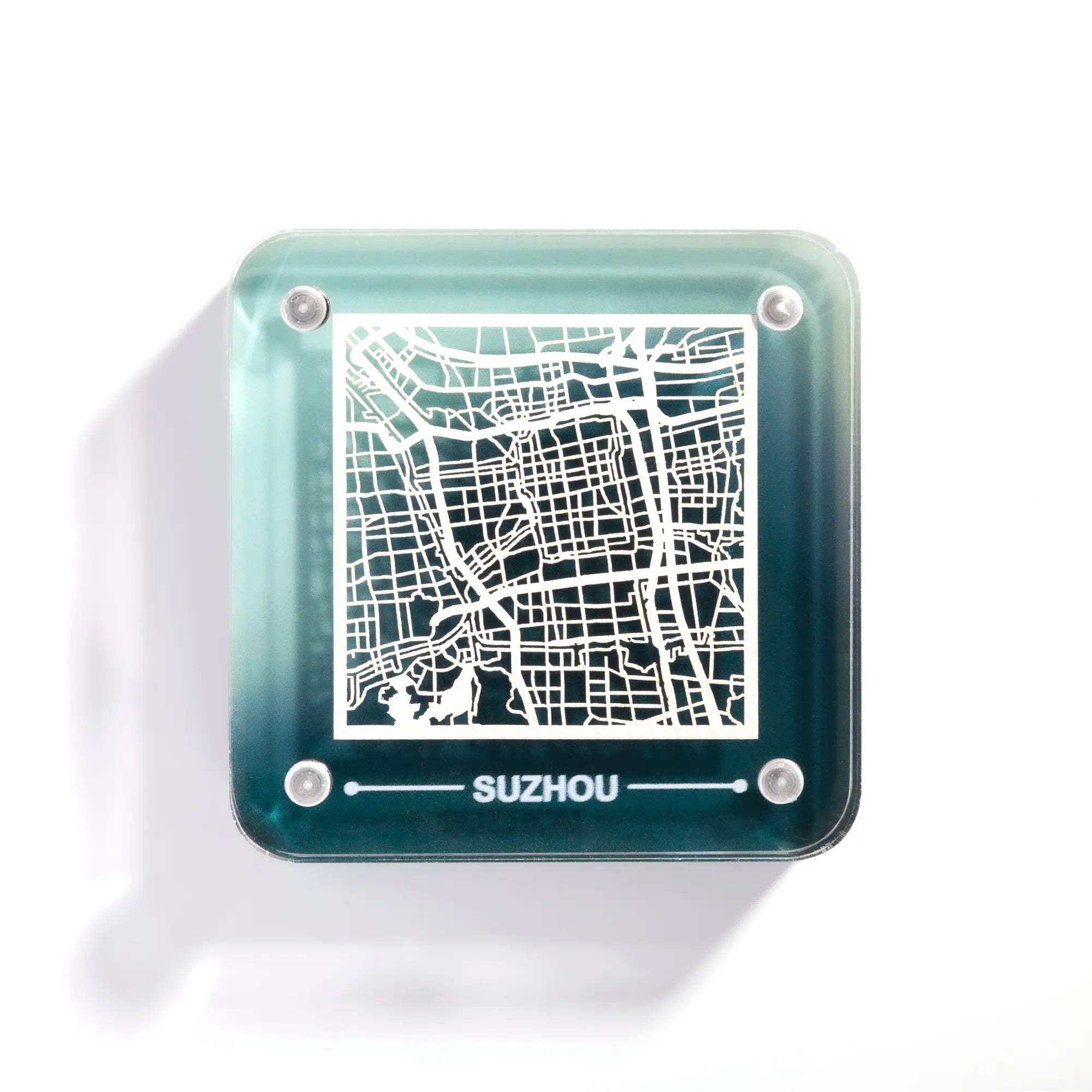 o3designstudio Suzhou paper-cut city map fridge magnet, gradient acrylic frame, delicate hollow street map travel souvenir- FM1021