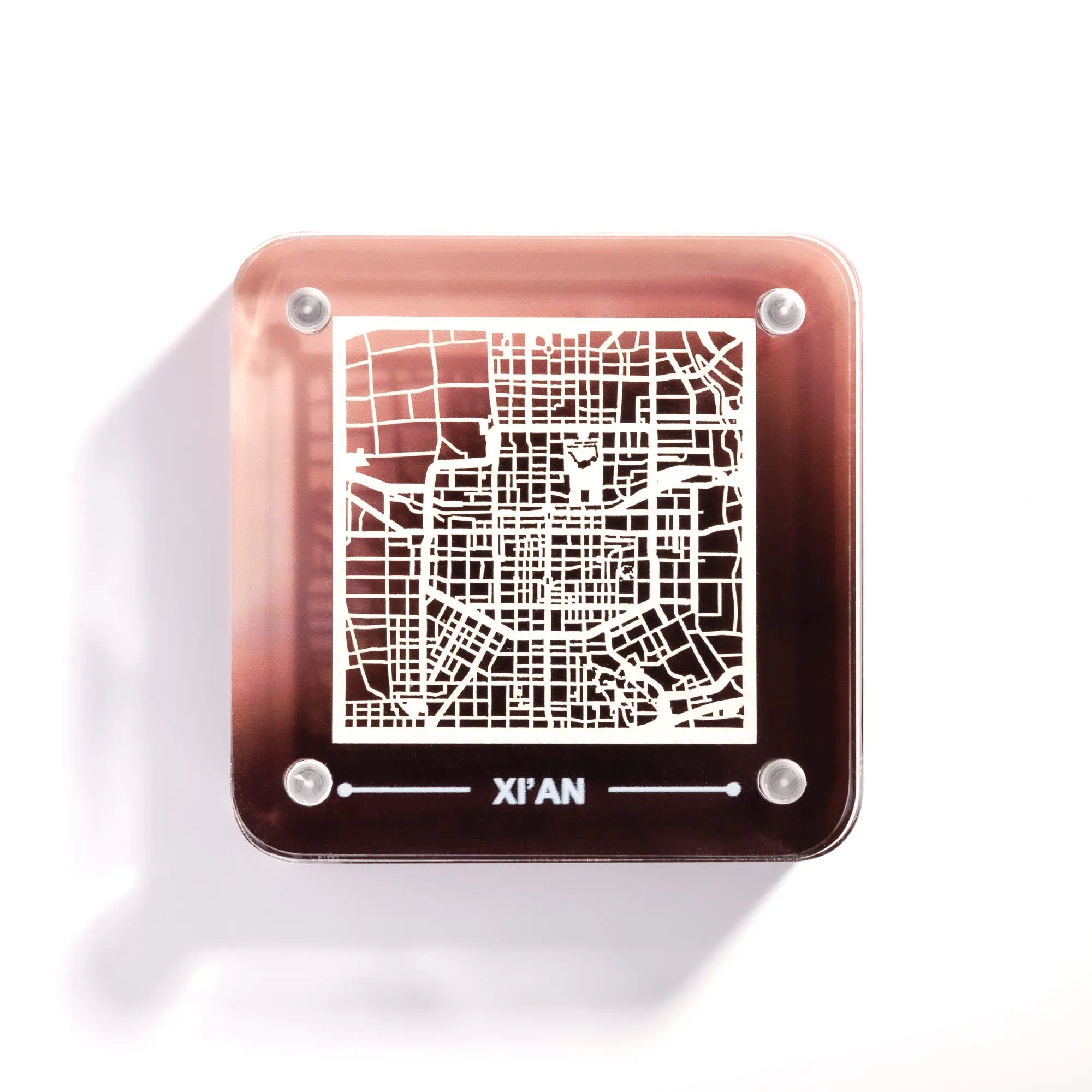 o3designstudio Xi'an paper-cut city map fridge magnet, gradient acrylic frame, delicate hollow street map travel souvenir- FM1022