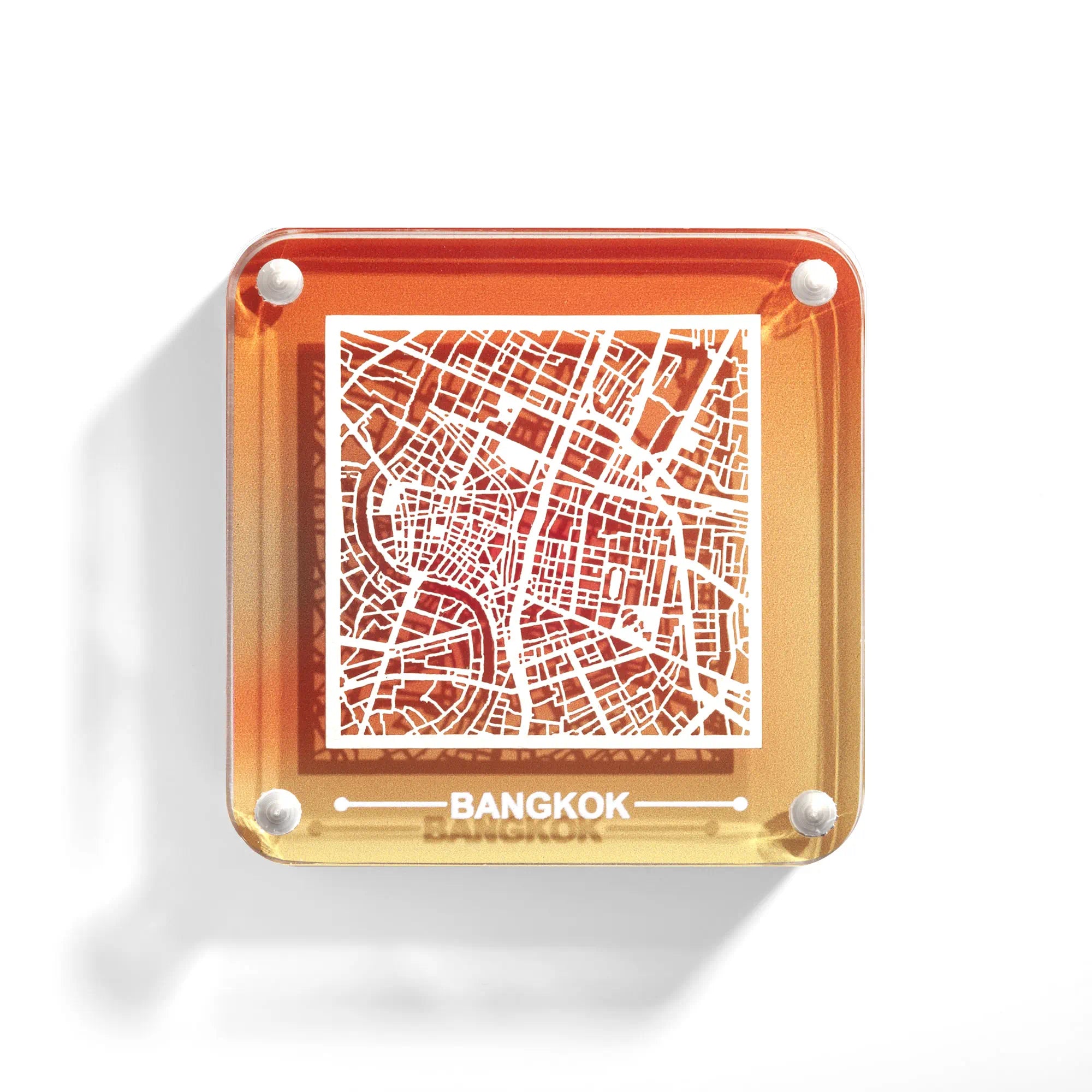 o3designstudio Bangkok paper-cut city map fridge magnet, gradient acrylic frame, delicate hollow street map travel souvenir- FM1028