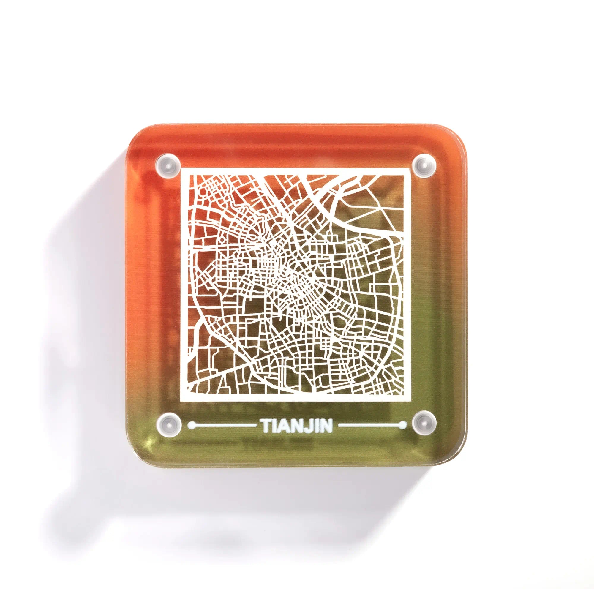 o3designstudio Tianjin paper-cut city map fridge magnet, gradient acrylic frame, delicate hollow street map travel souvenir- FM1034