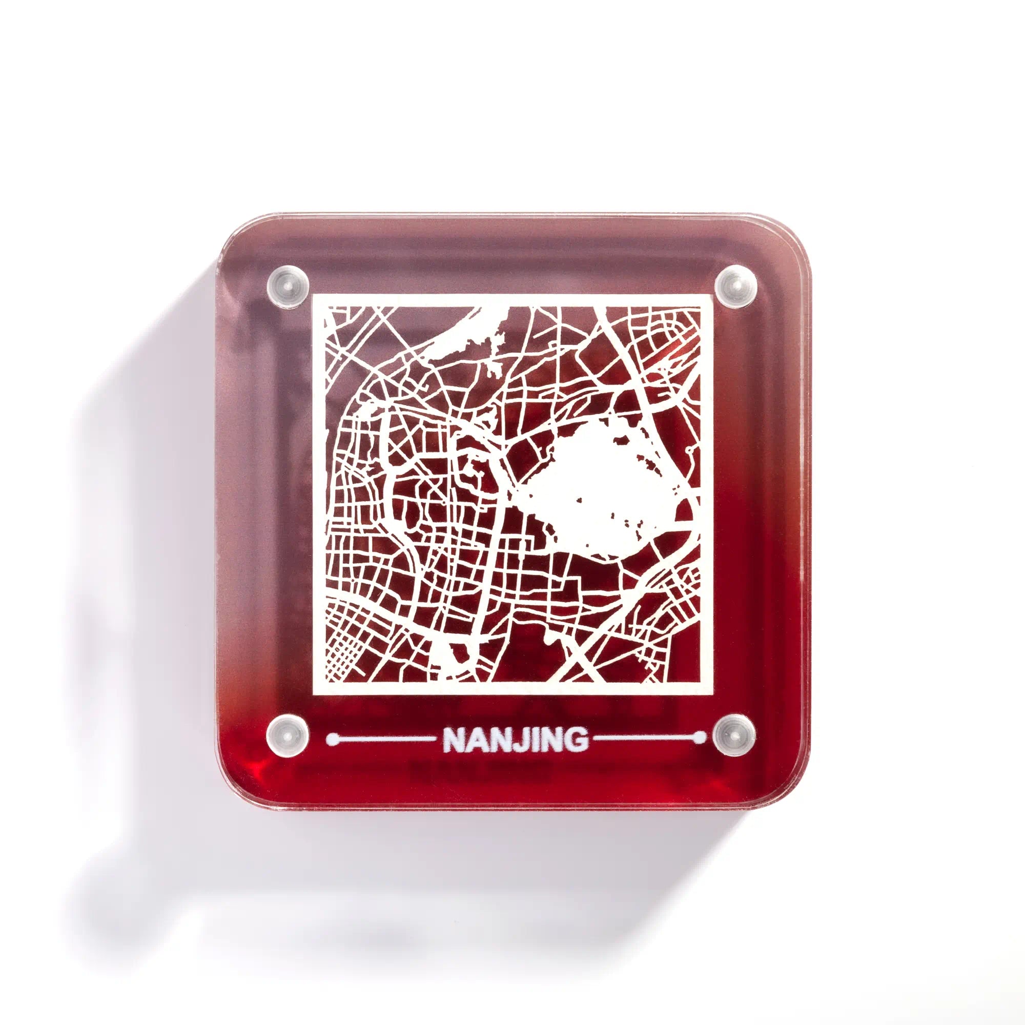 o3designstudio Nanjing paper-cut city map fridge magnet, gradient acrylic frame, delicate hollow street map travel souvenir- FM1036