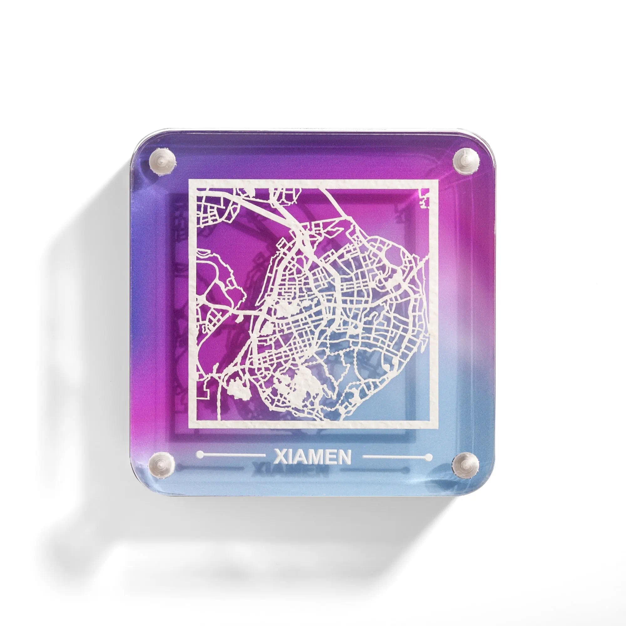 o3designstudio Xiamen (Amoy)  paper-cut city map fridge magnet, gradient acrylic frame, delicate hollow street map travel souvenir- FM1057