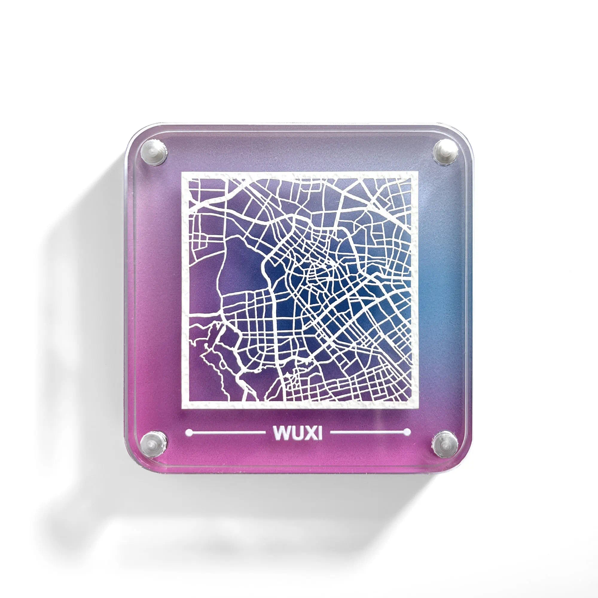 o3designstudio Wuxi paper-cut city map fridge magnet, gradient acrylic frame, delicate hollow street map travel souvenir- FM1077