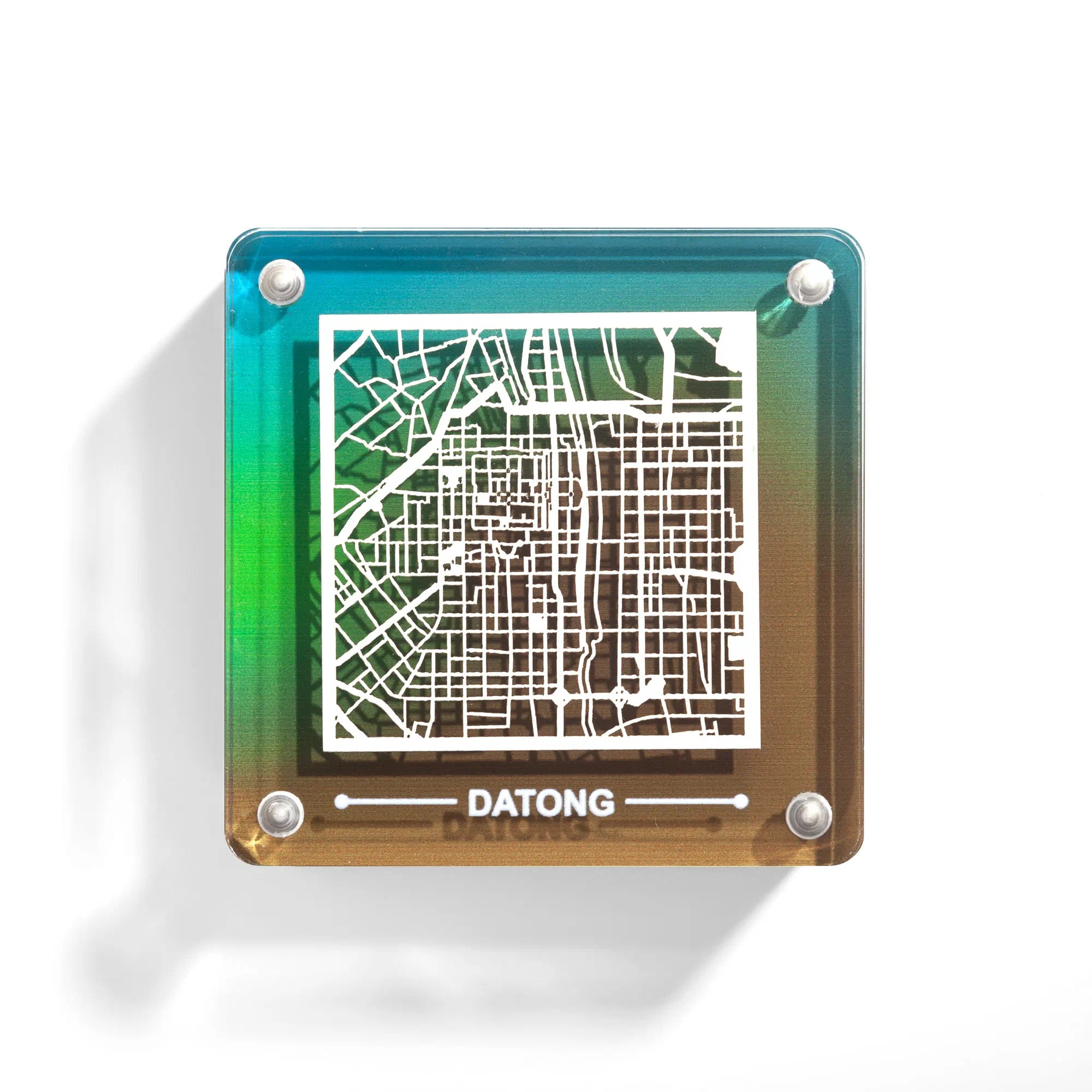 o3designstudio Datong paper-cut city map fridge magnet, gradient acrylic frame, delicate hollow street map travel souvenir- FM1083
