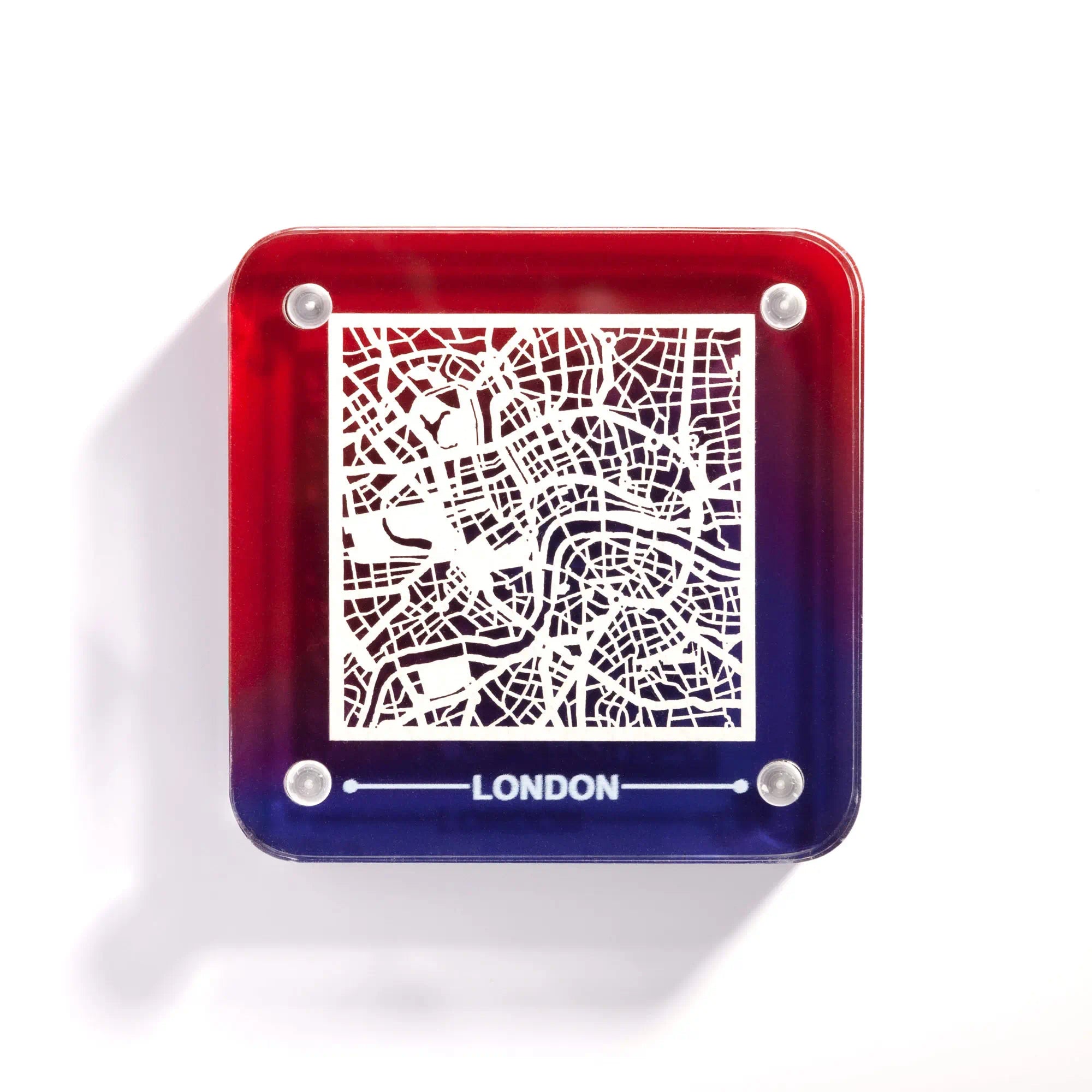 o3designstudio London paper-cut city map fridge magnet, gradient acrylic frame, delicate hollow street map travel souvenir- FM3001