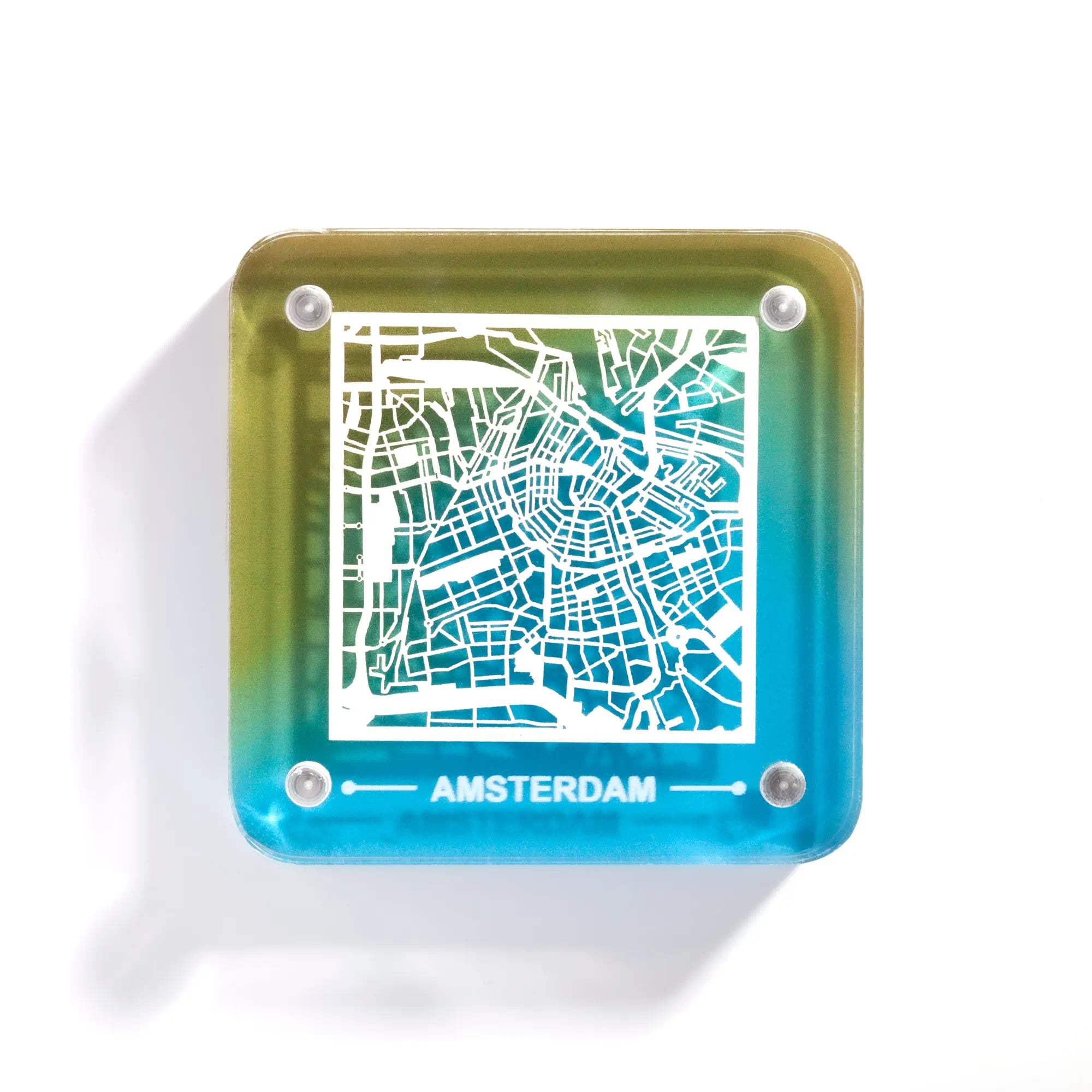 o3designstudio Amsterdam paper-cut city map fridge magnet, gradient acrylic frame, delicate hollow street map travel souvenir- FM3004