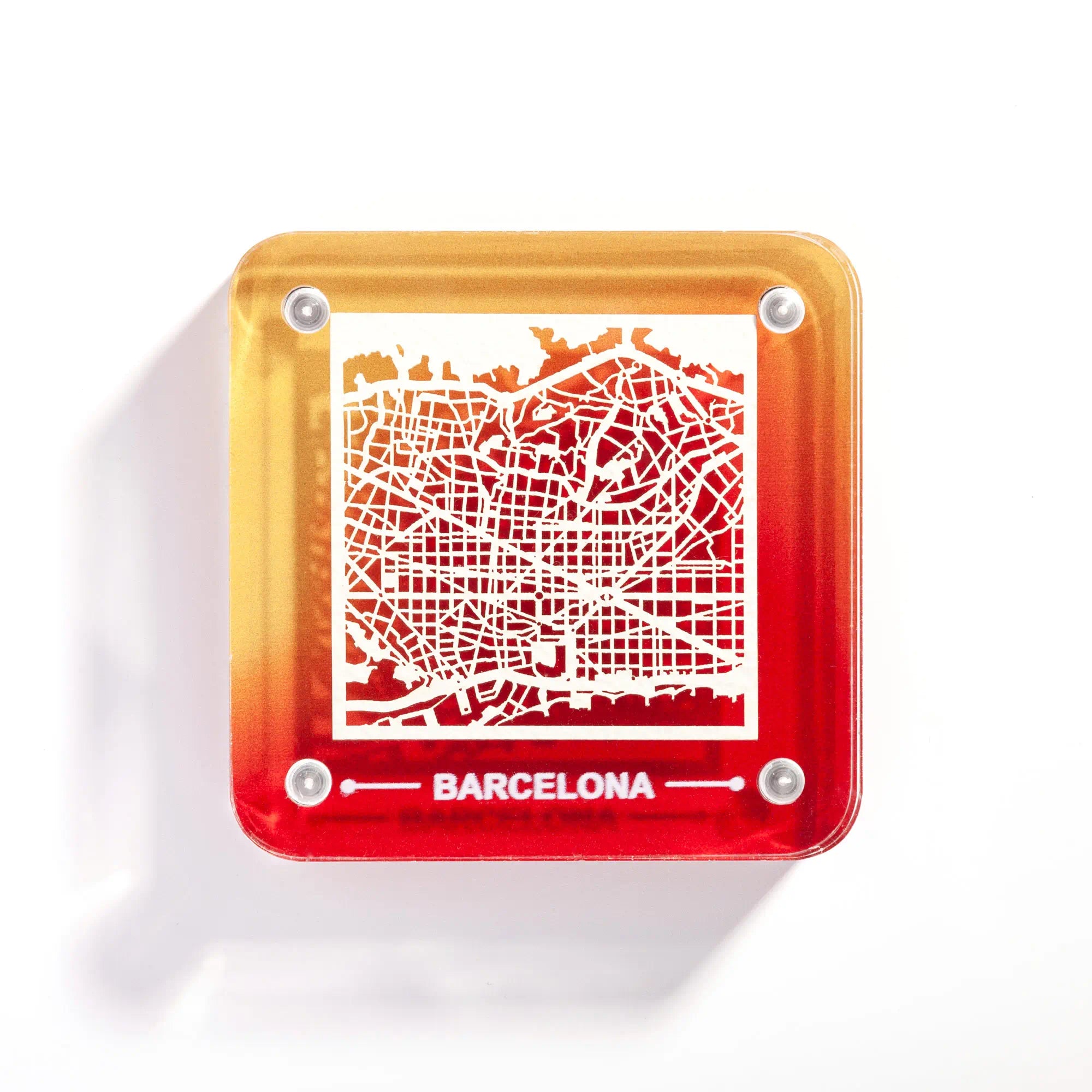 o3designstudio Barcelona paper-cut city map fridge magnet, gradient acrylic frame, delicate hollow street map travel souvenir- FM3005