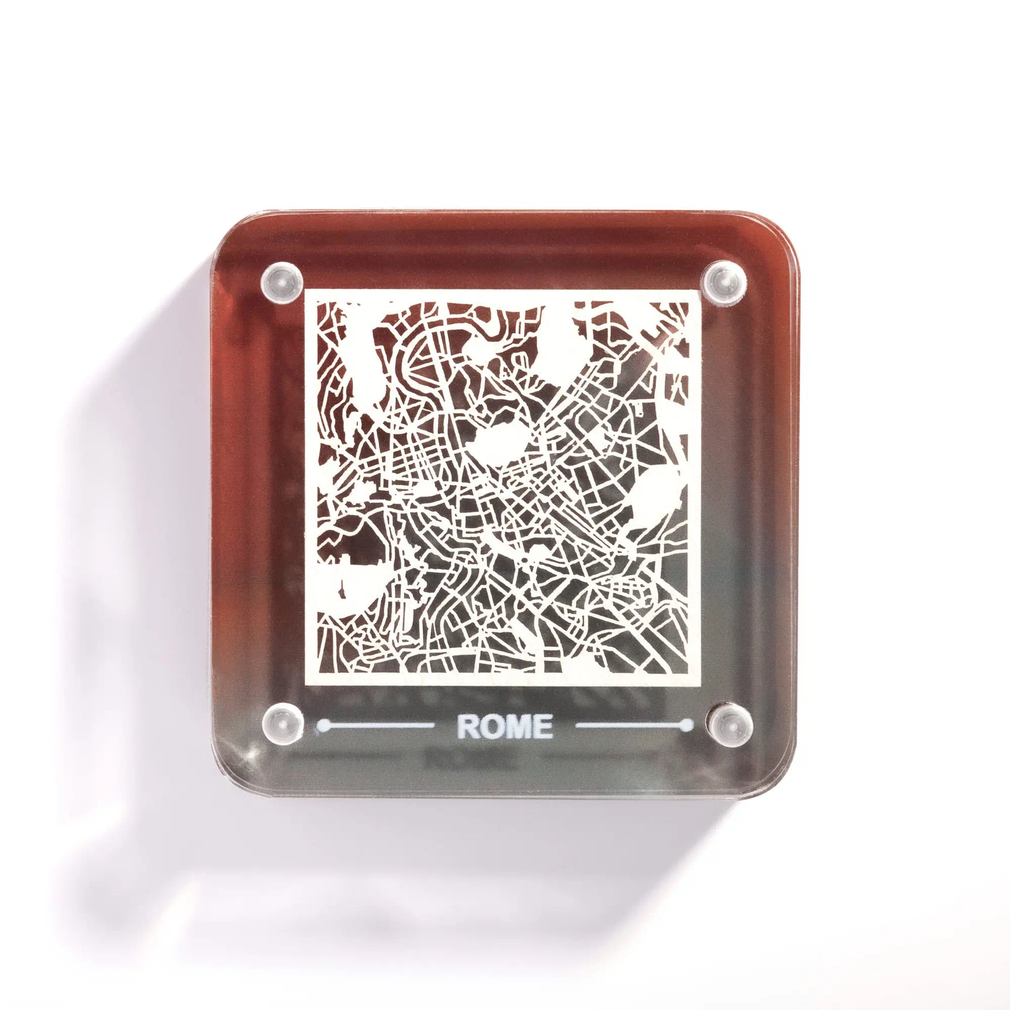 o3designstudio Rome paper-cut city map fridge magnet, gradient acrylic frame, delicate hollow street map travel souvenir- FM3007