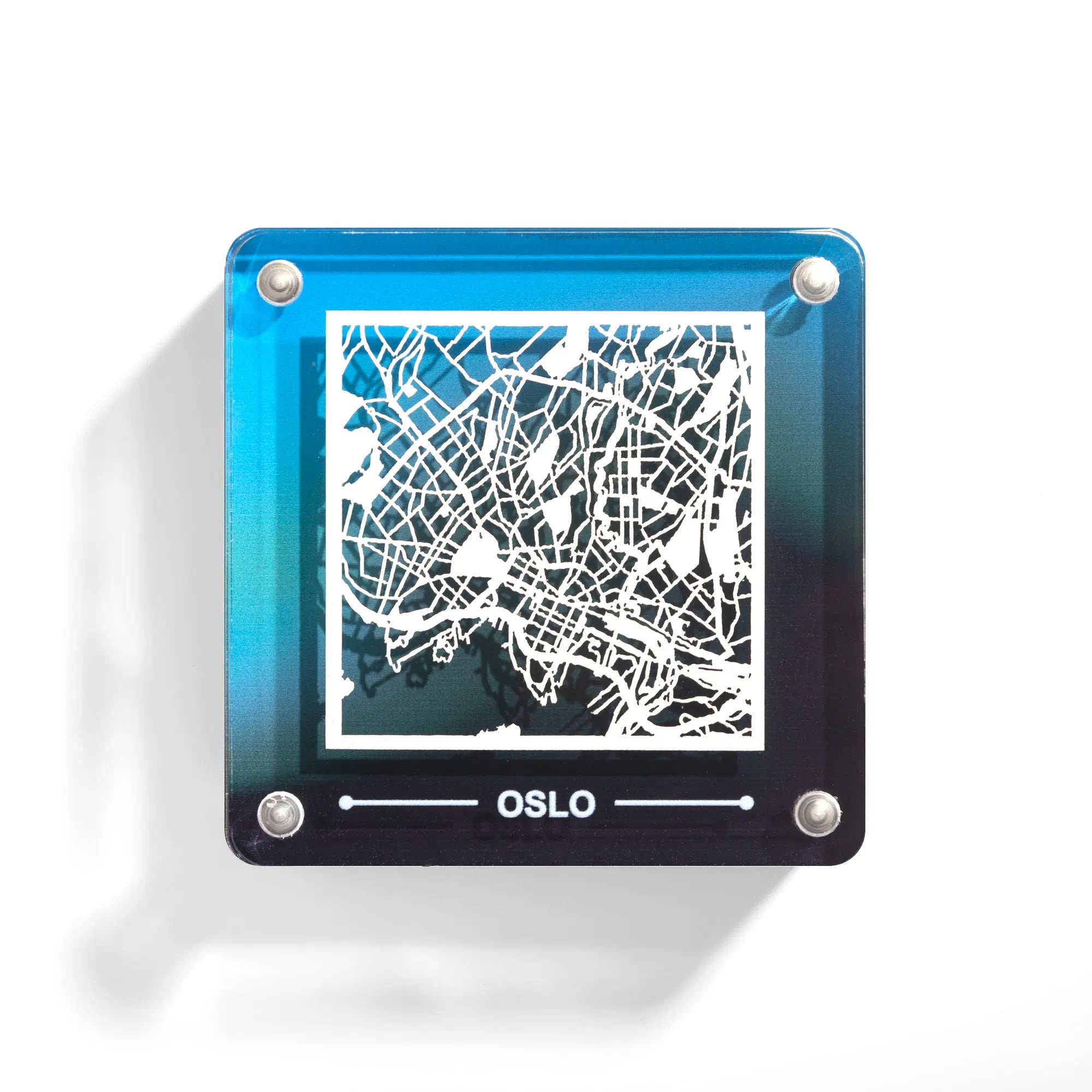 o3designstudio Oslo paper-cut city map fridge magnet, gradient acrylic frame, delicate hollow street map travel souvenir- FM3022