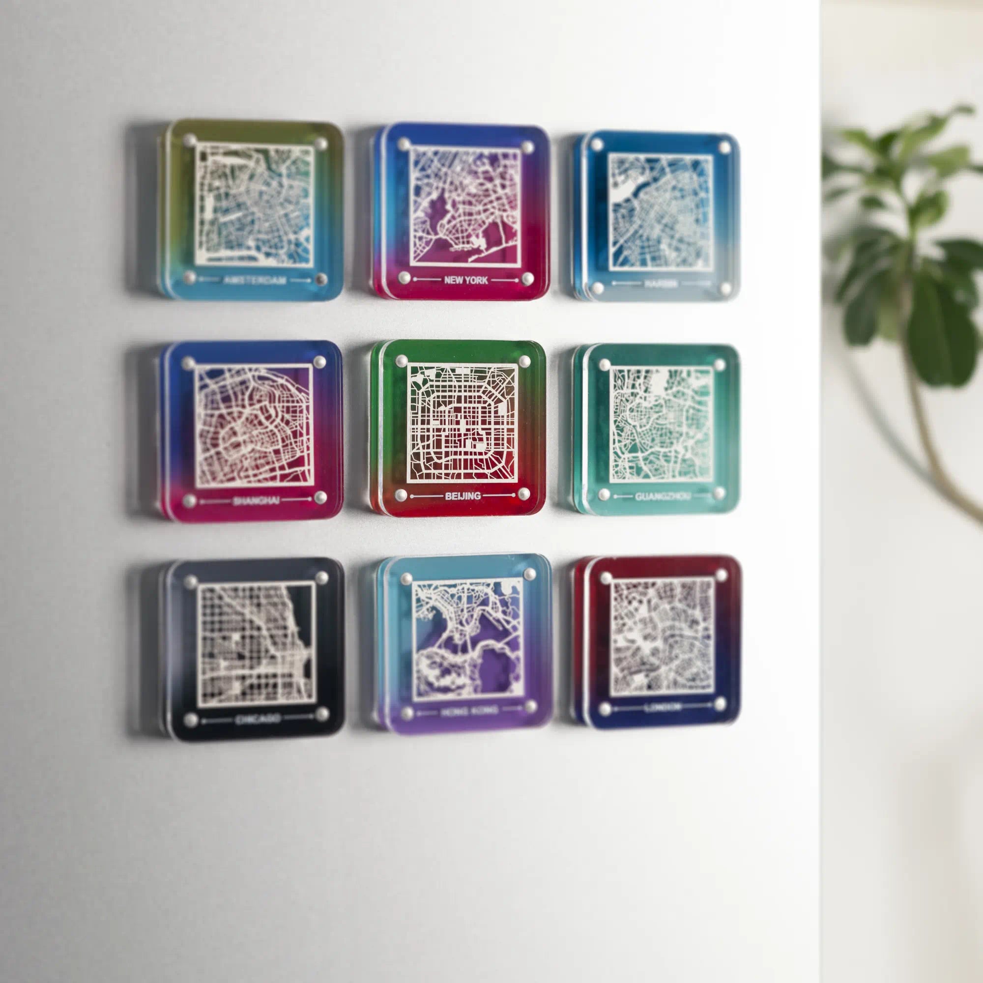 o3designstudio Lifestyle paper-cut city map fridge magnet, gradient acrylic frame, delicate hollow street map travel souvenir- FM2001