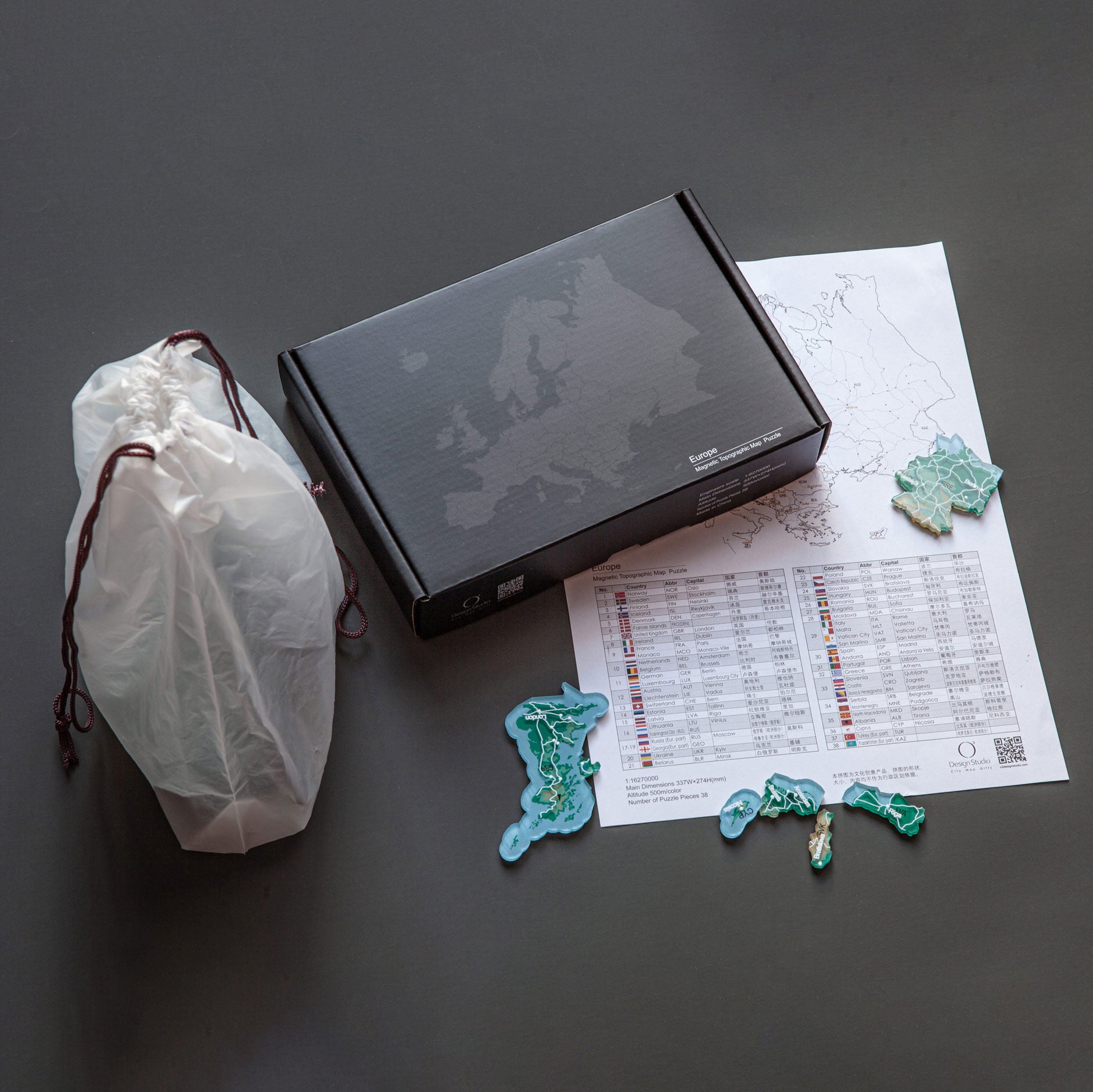 Europe Puzzle Piece Refrigerator Magnet | 38 Piece Acrylic Puzzle | Topographic Contours