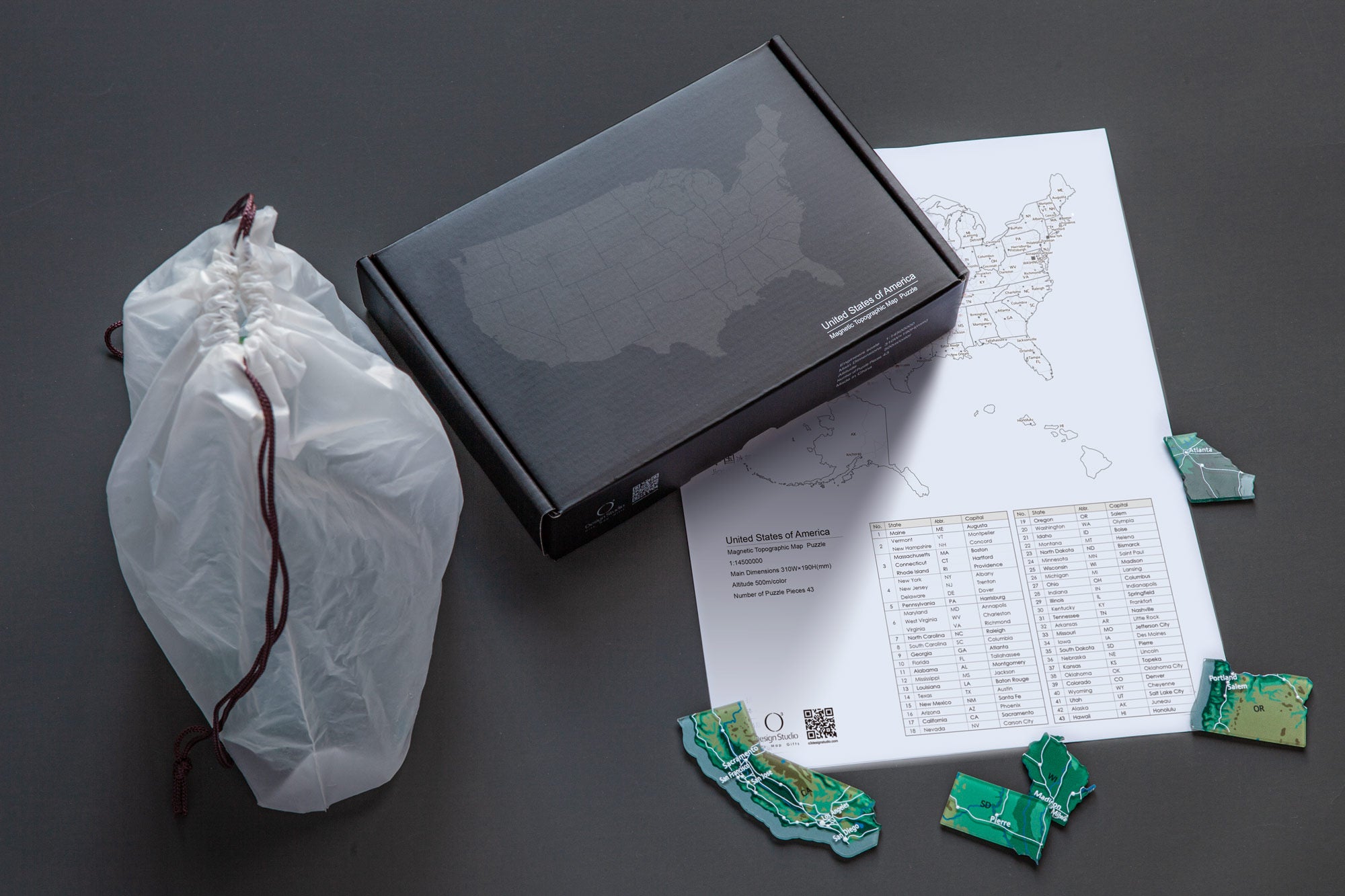 The United States Puzzle Piece Refrigerator Magnet | 44 Piece Acrylic Puzzle | Topographic Contours