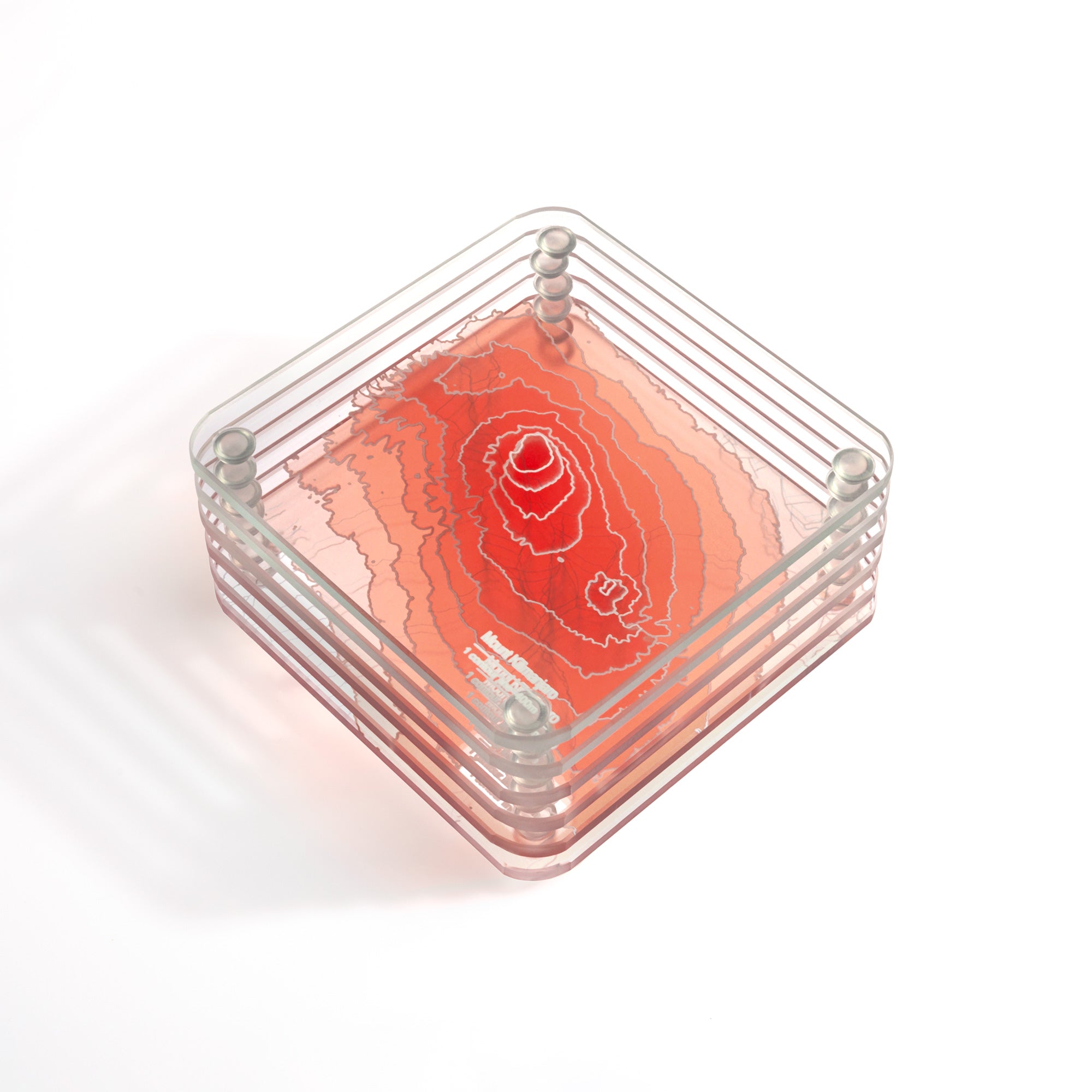 3D Contour Map Glass Drink Coasters of Mountains, Ski Resort, set of 6
