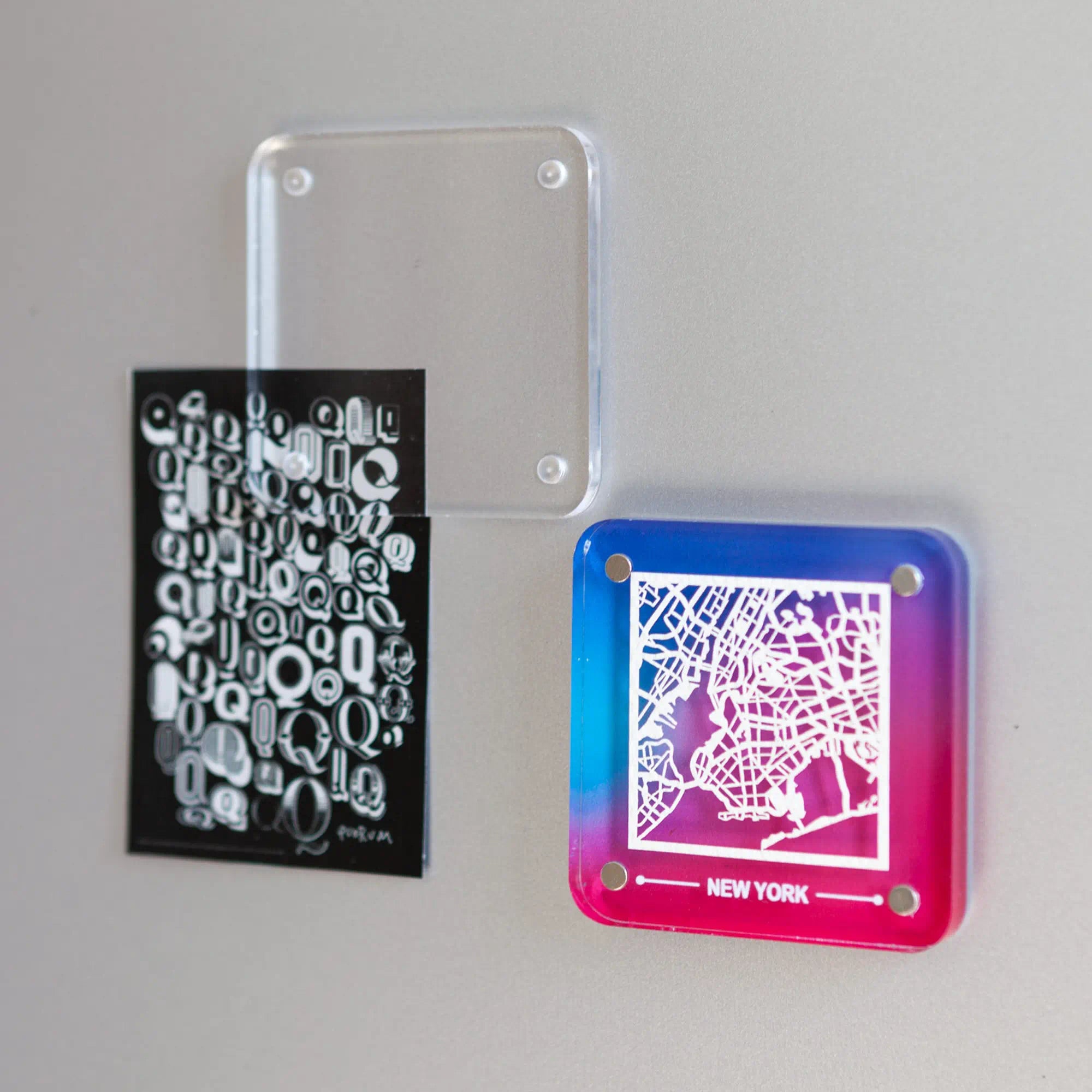 o3designstudio New York paper-cut city map fridge magnet, gradient acrylic frame, delicate hollow street map travel souvenir- FM2001