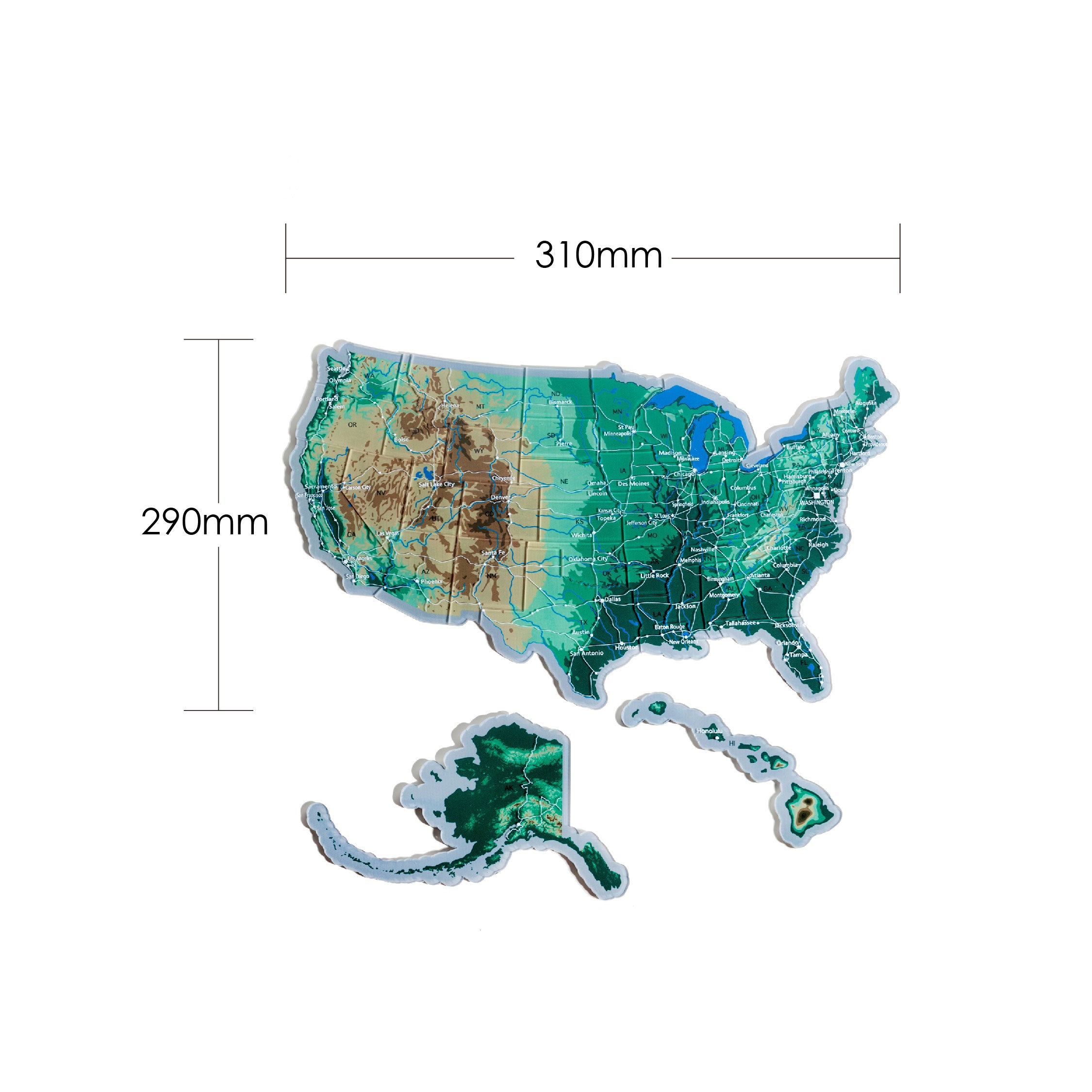 The United States Puzzle Piece Refrigerator Magnet | 44 Piece Acrylic Puzzle | Topographic Contours