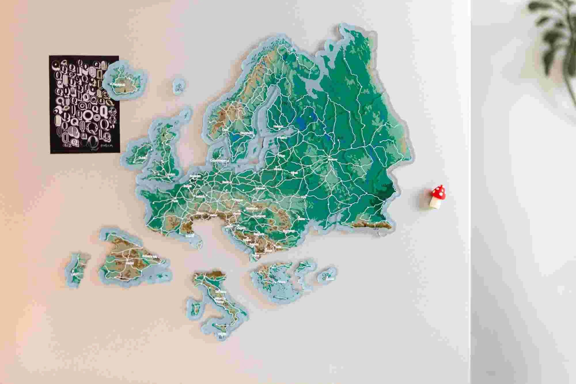 Europe Puzzle Piece Refrigerator Magnet | 38 Piece Acrylic Puzzle | Topographic Contours - Product Image