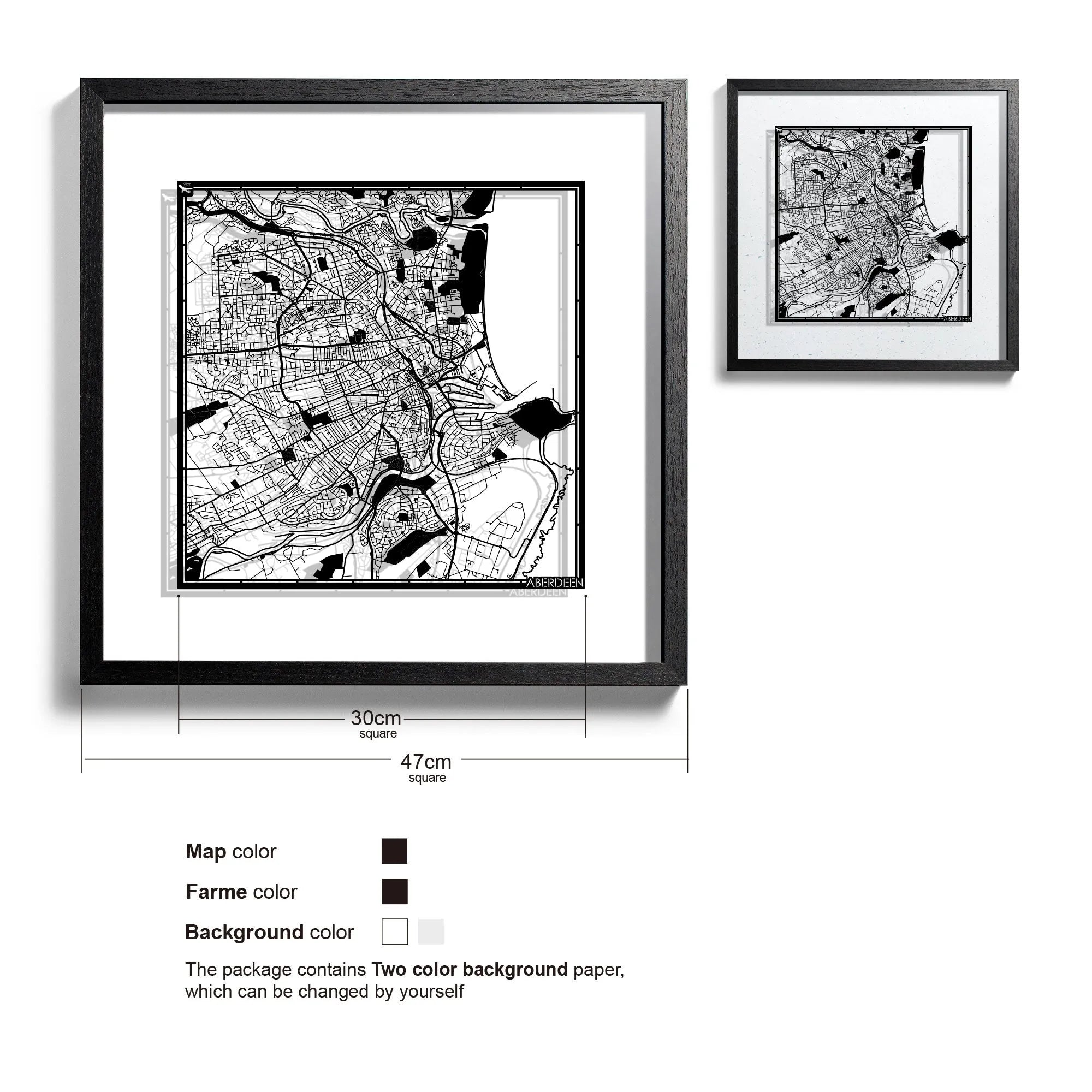 o3designstudio Aberdeen-Paper-cut-map-framed-18-inch-45MF3061BB