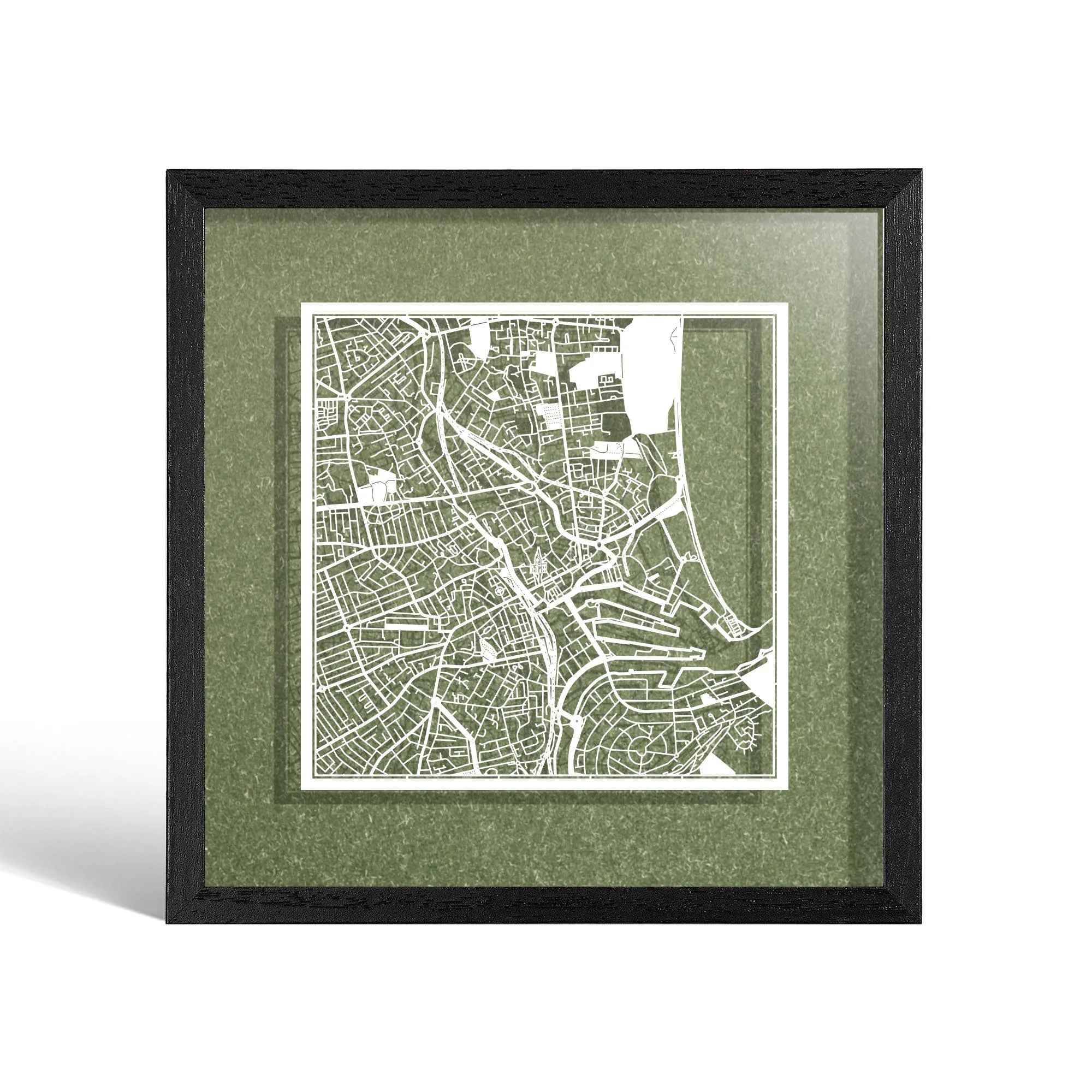 o3designstudio Aberdeen Paper cut map framed 9 inch White map Black frame map art 22MF3061BW