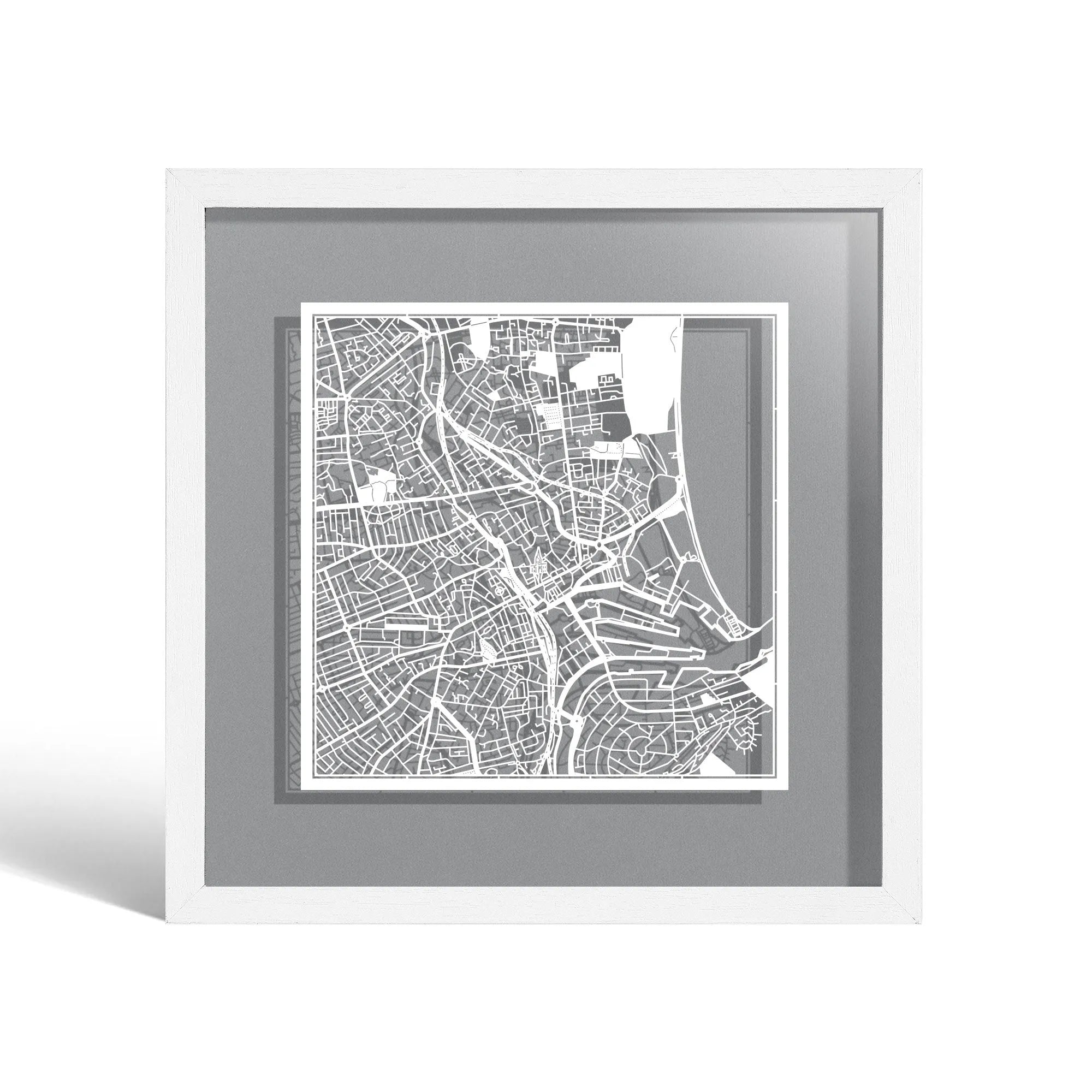 o3designstudio Aberdeen Paper cut map framed 9 inch White map White frame map art 22MF3061WW