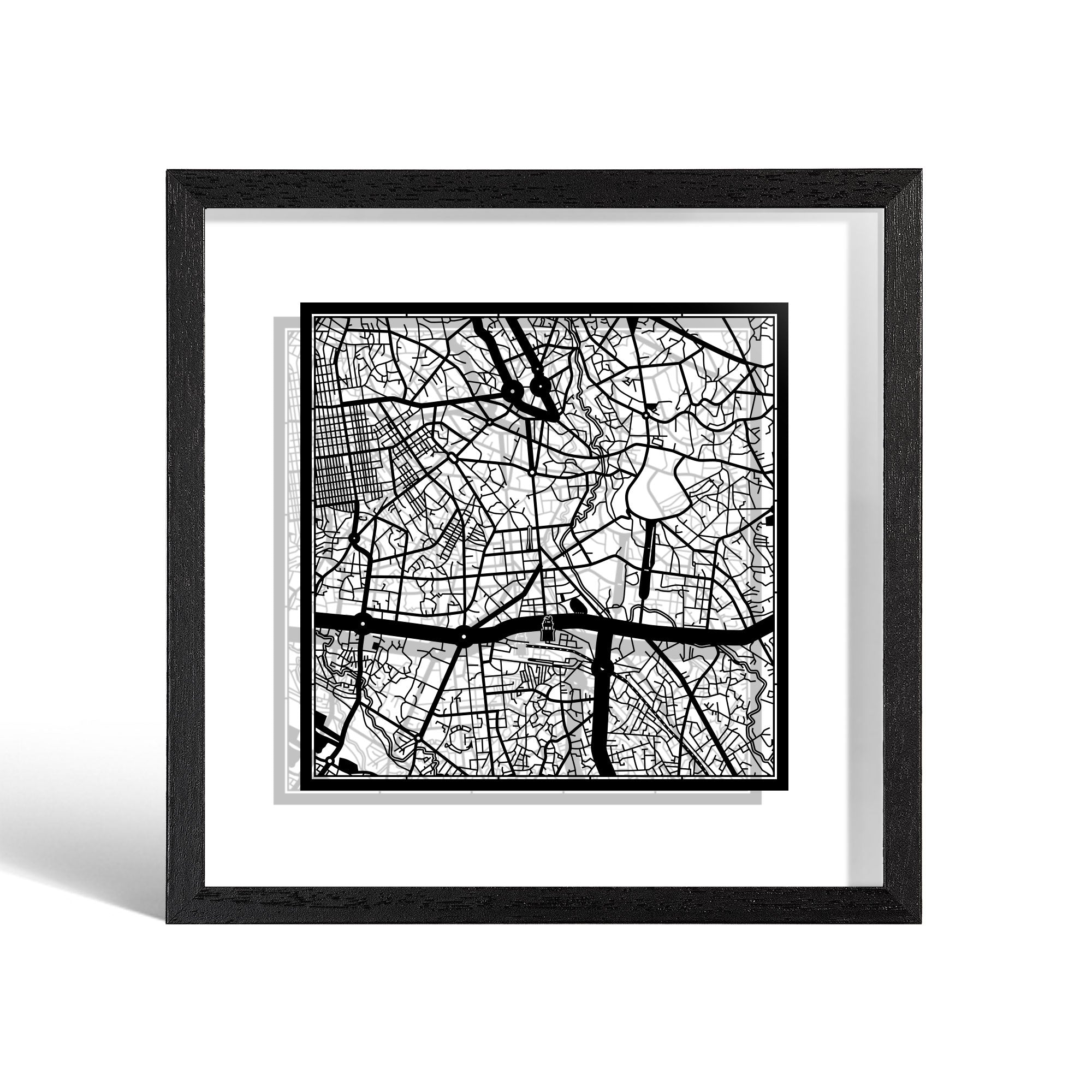 o3designstudio Addis Ababa Paper cut map framed 9 inch Black map Black frame map art 22MF4003BB