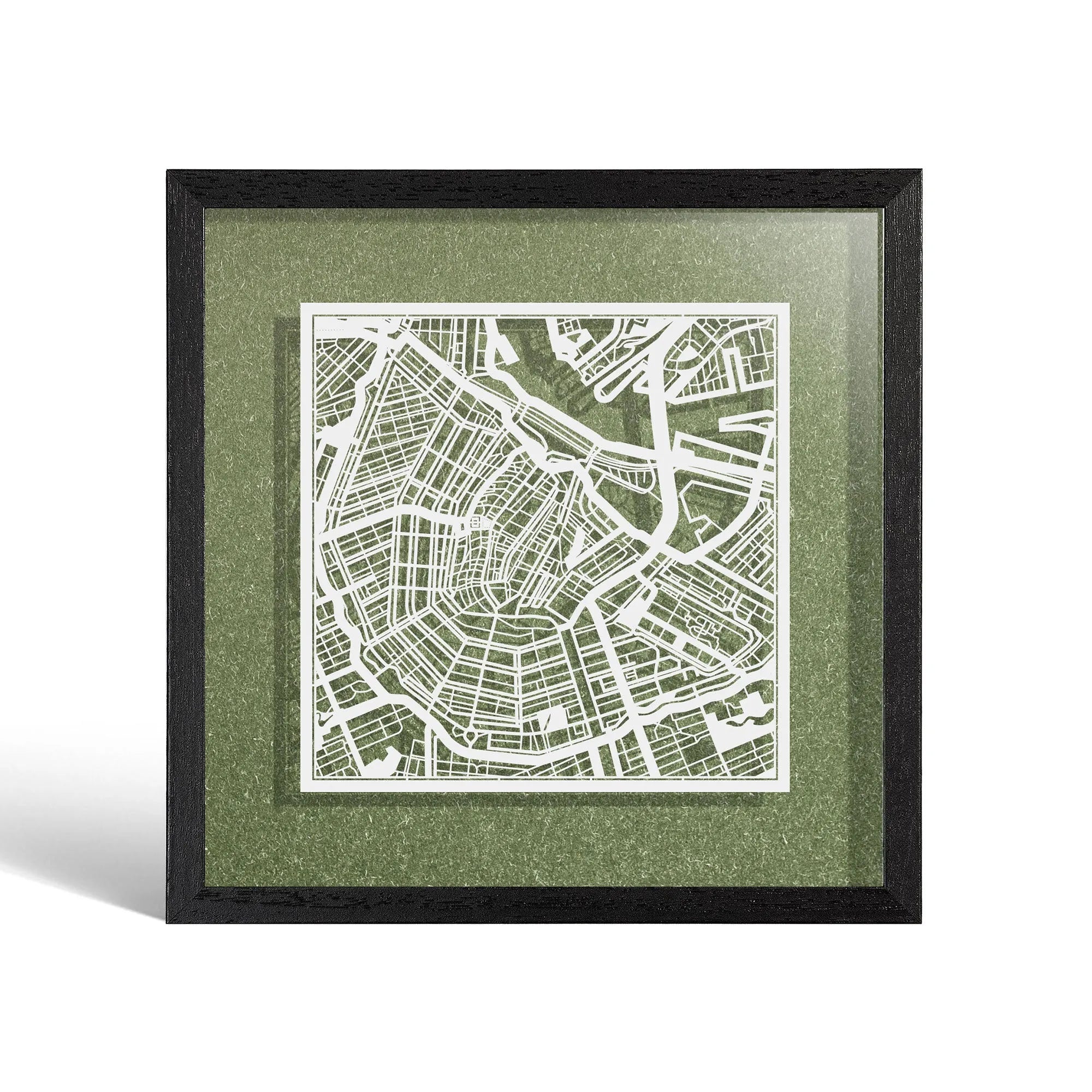 o3designstudio Amsterdam Paper cut map framed 9 inch White map Black frame map art 22MF3004BW