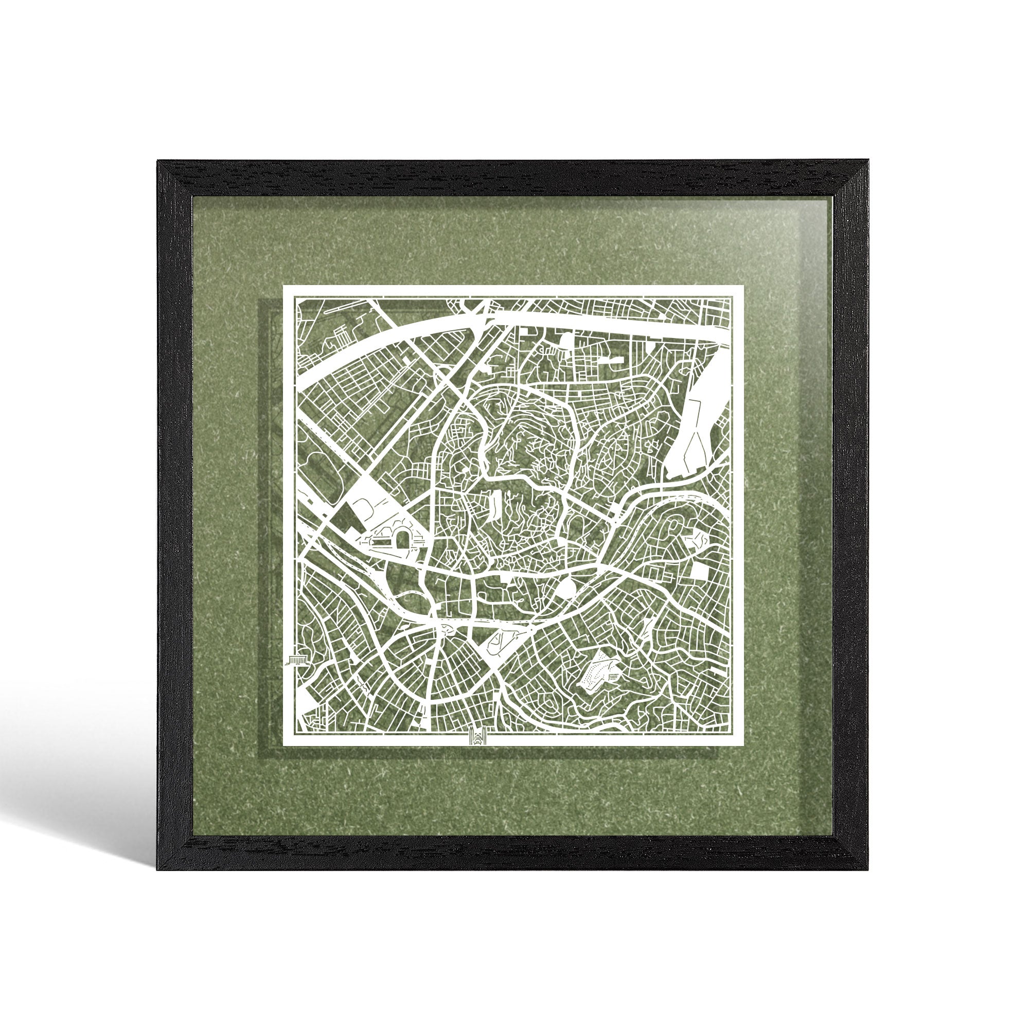 o3designstudio Ankara Paper cut map framed 9 inch White map Black frame map art 22MF1039BW