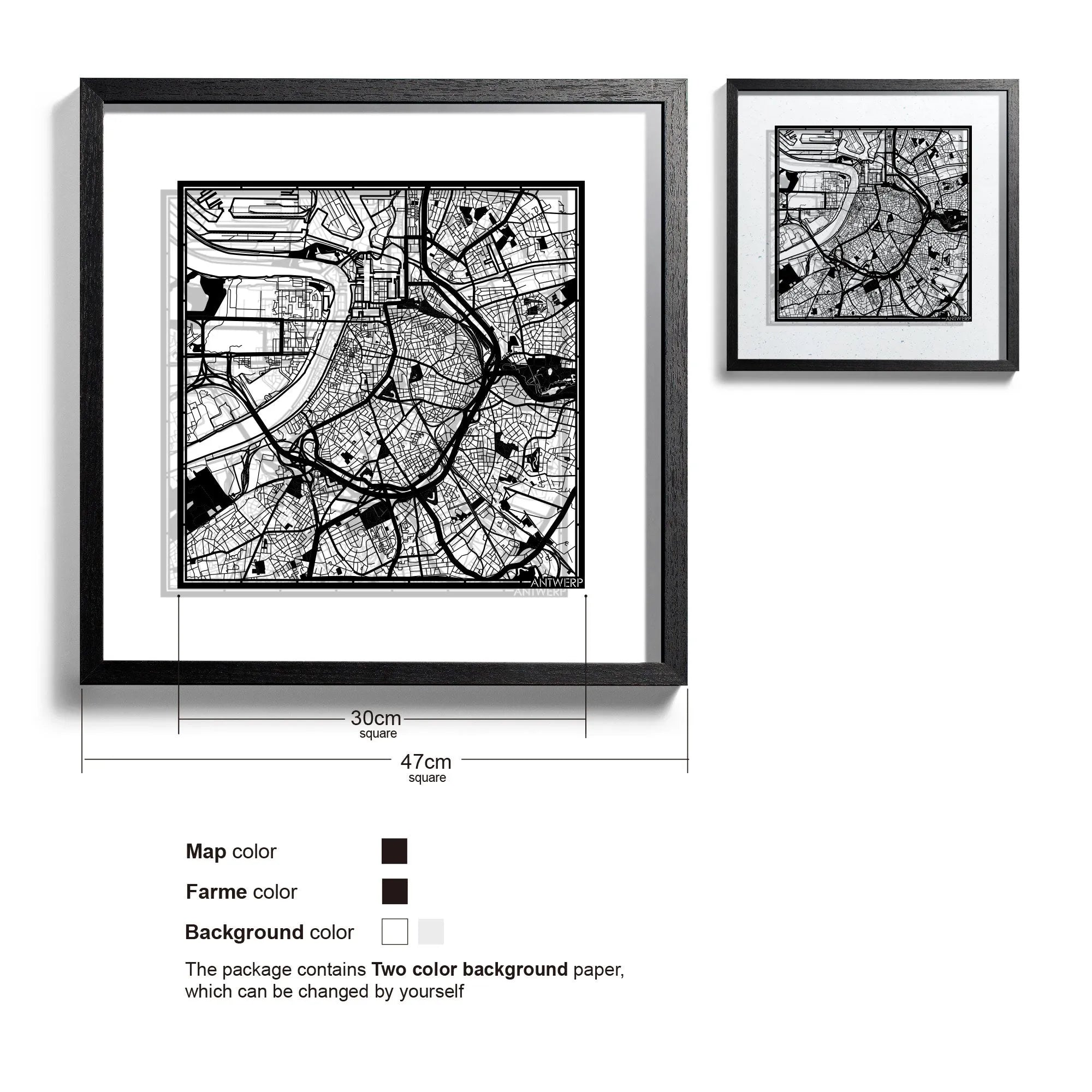 o3designstudio Antwerp-Paper-cut-map-framed-18-inch-45MF3056BB