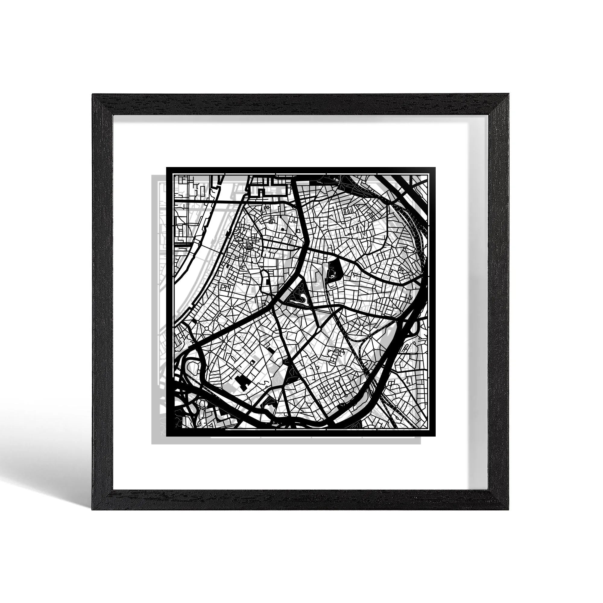 o3designstudio Antwerp Paper cut map framed 9 inch Black map Black frame map art 22MF3056BB