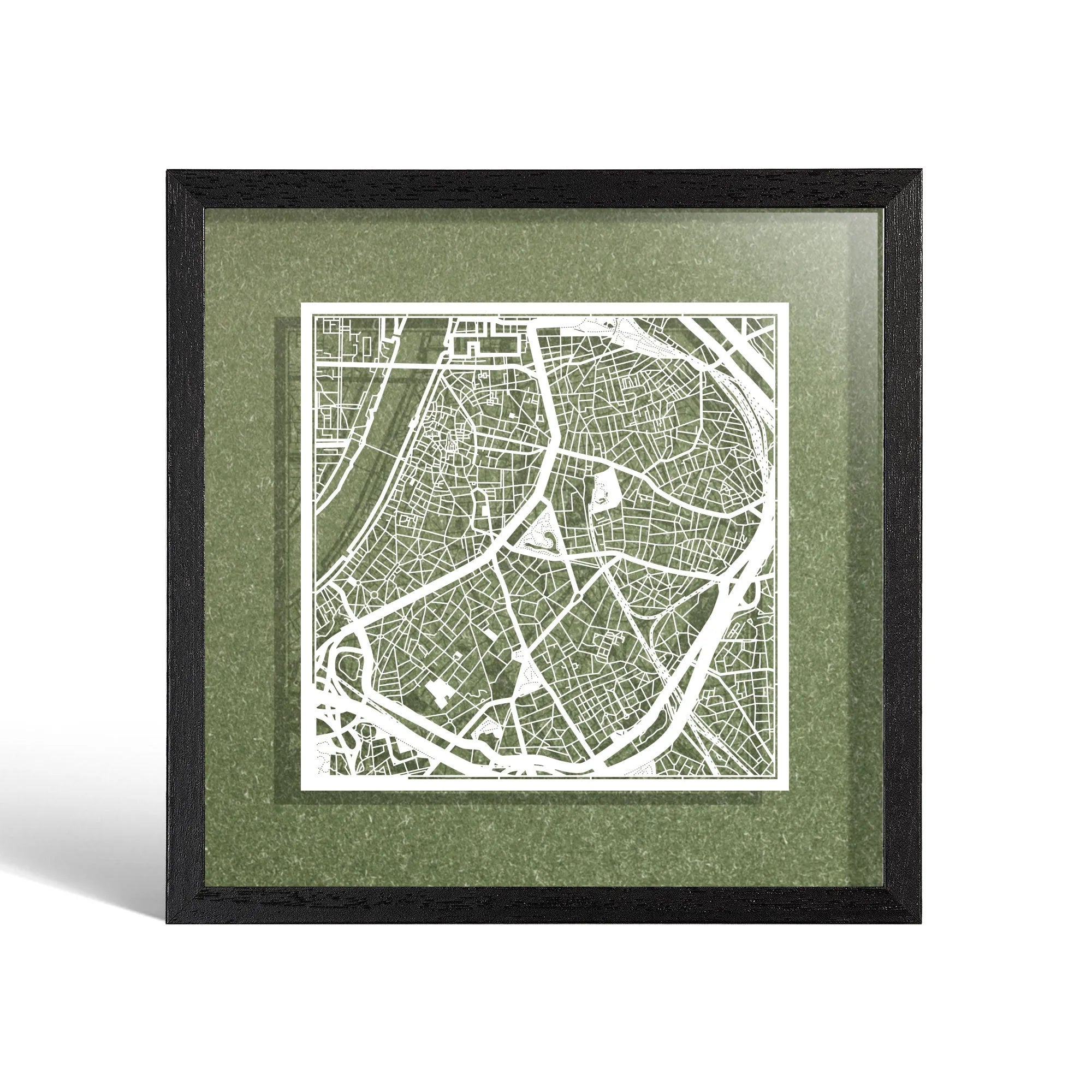 o3designstudio Antwerp Paper cut map framed 9 inch White map Black frame map art 22MF3056BW