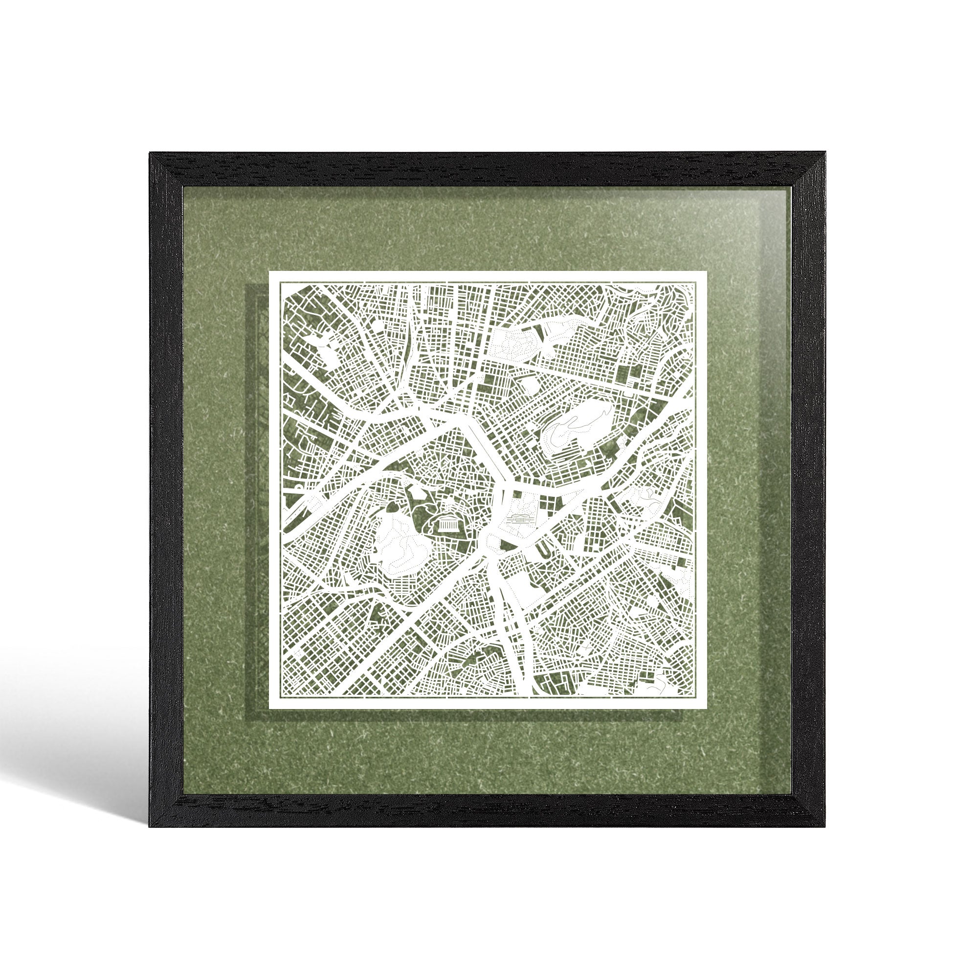 o3designstudio Athens Paper cut map framed 9 inch White map Black frame map art 22MF3008BW