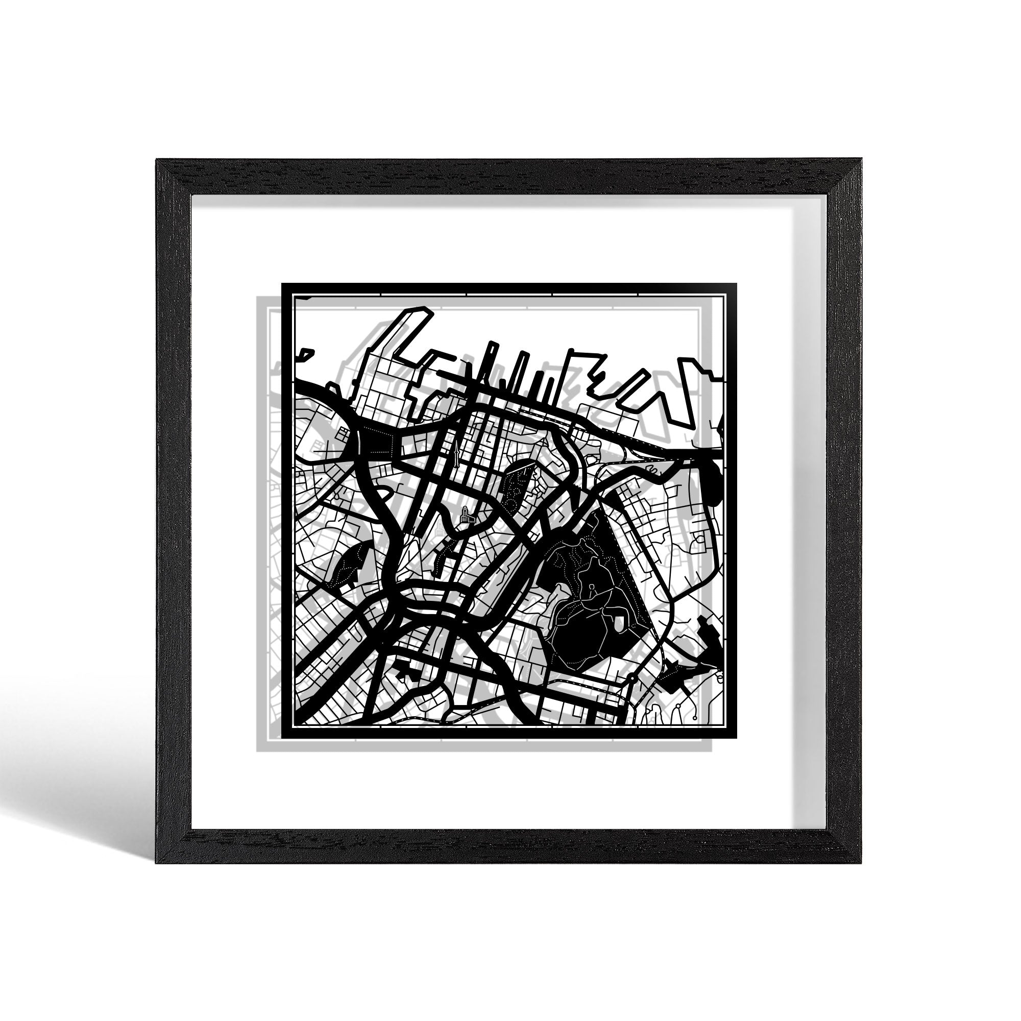 o3designstudio Auckland Paper cut map framed 9 inch Black map Black frame map art 22MF1038BB