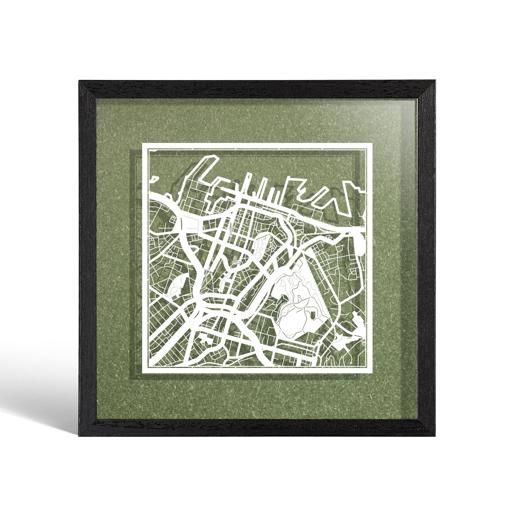 o3designstudio Auckland Paper cut map framed 9 inch White map Black frame map art 22MF1038BW