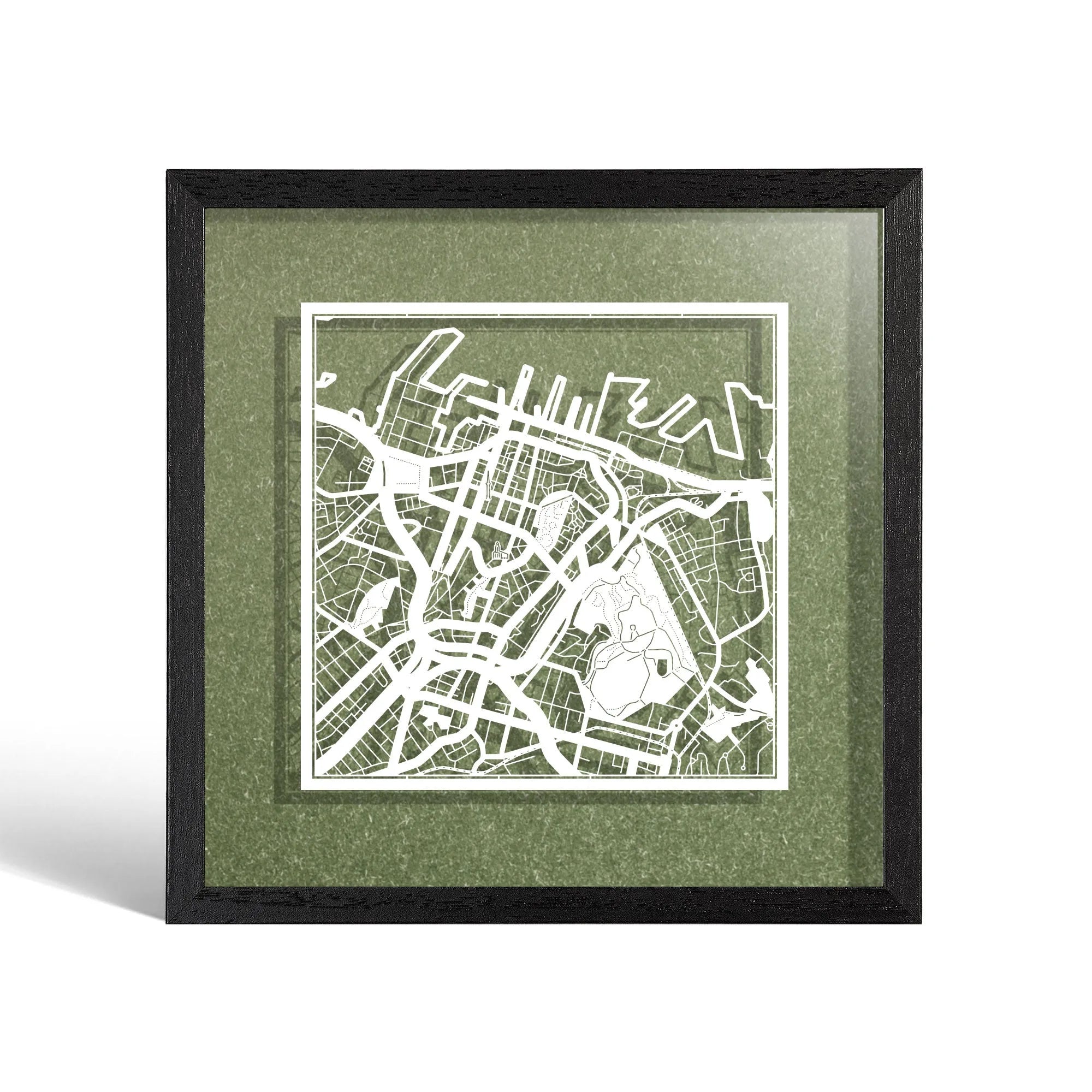 o3designstudio Auckland Paper cut map framed 9 inch White map Black frame map art 22MF1038BW