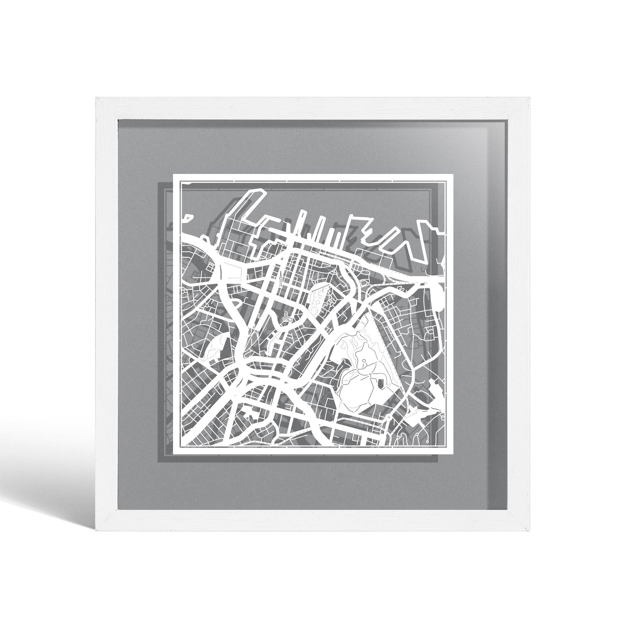 o3designstudio Auckland Paper cut map framed 9 inch White map White frame map art 22MF1038WW