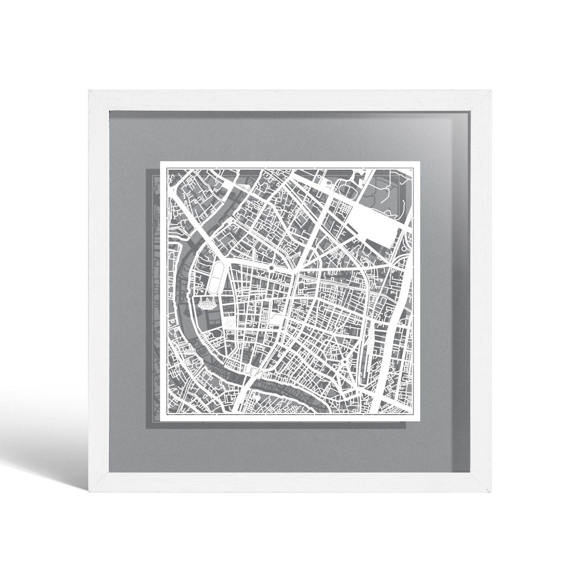 o3designstudio Bangkok Paper cut map framed 9 inch White map White frame map art 22MF1028WW