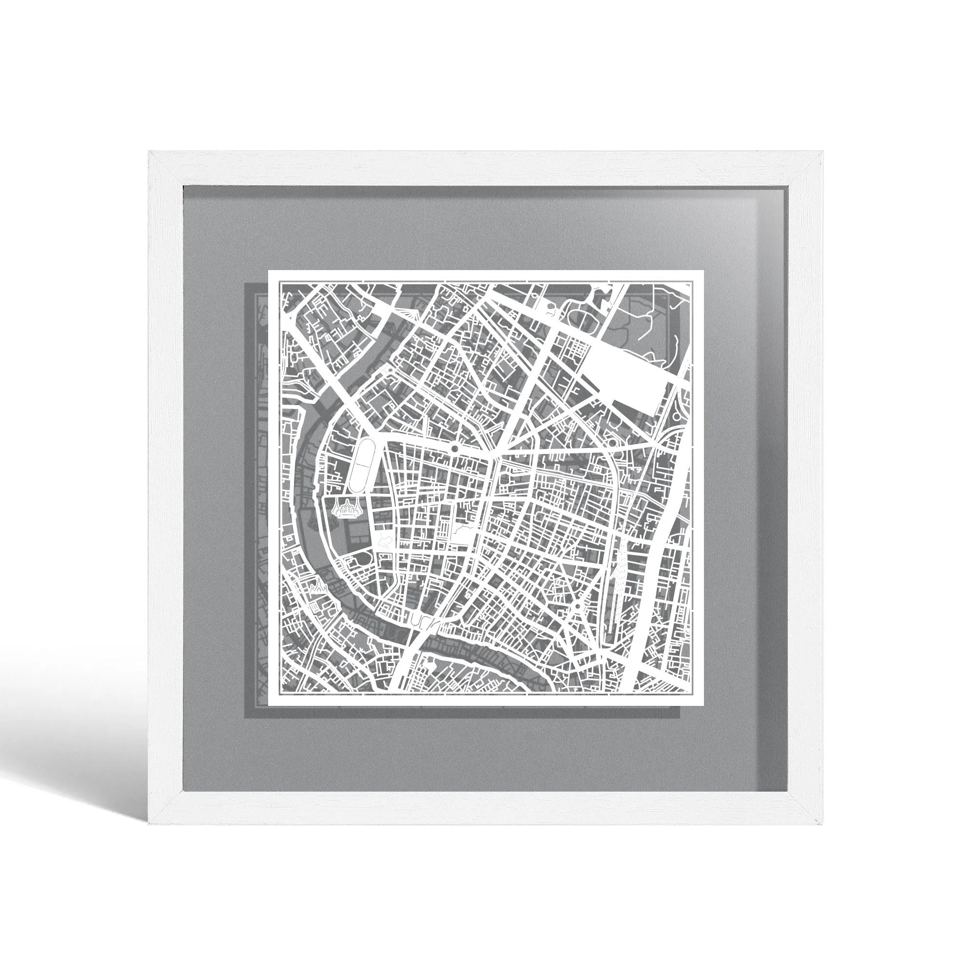 o3designstudio Bangkok Paper cut map framed 9 inch White map White frame map art 22MF1028WW
