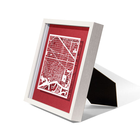 o3designstudio Barcelona Paper cut map framed 9 in White map White frame map art side face 22MF3005WW