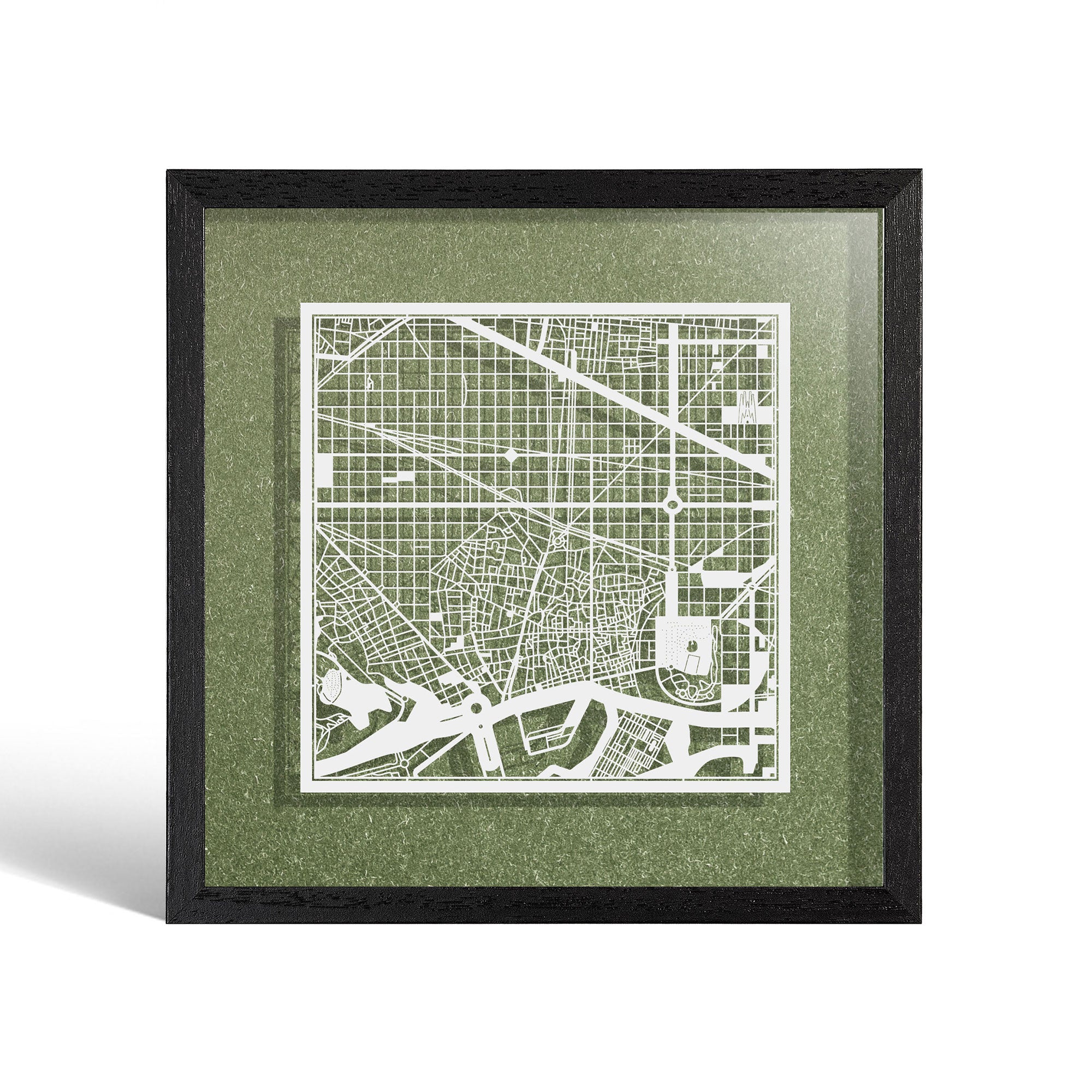 o3designstudio Barcelona Paper cut map framed 9 inch White map Black frame map art 22MF3005BW