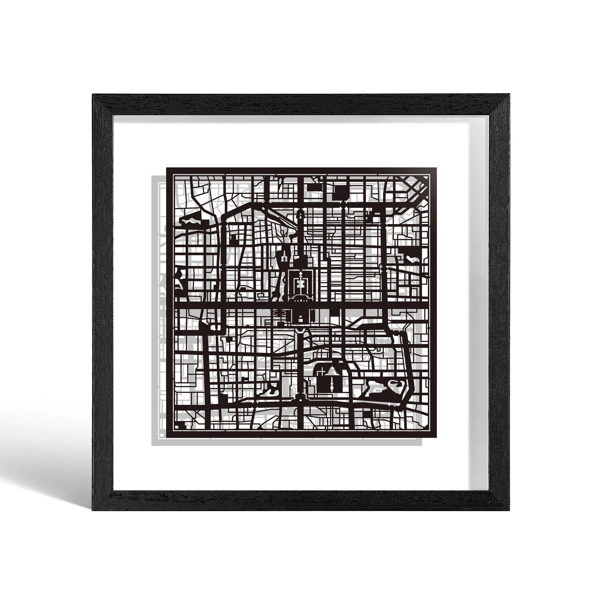 o3designstudio Beijing Paper cut map framed 9 inch Black map Black frame map art 22MF1001BB