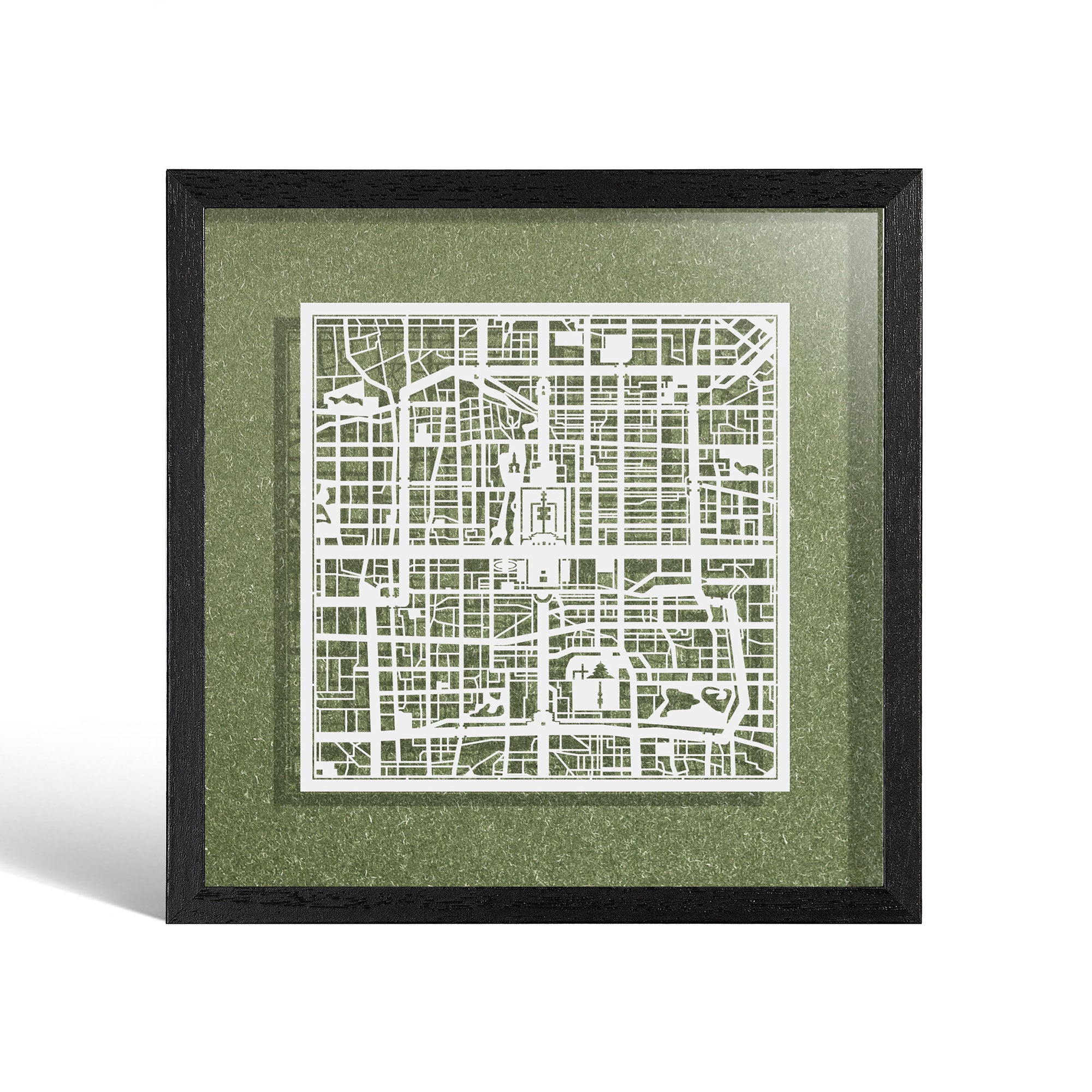 o3designstudio Beijing Paper cut map framed 9 inch White map Black frame map art 22MF1001BW