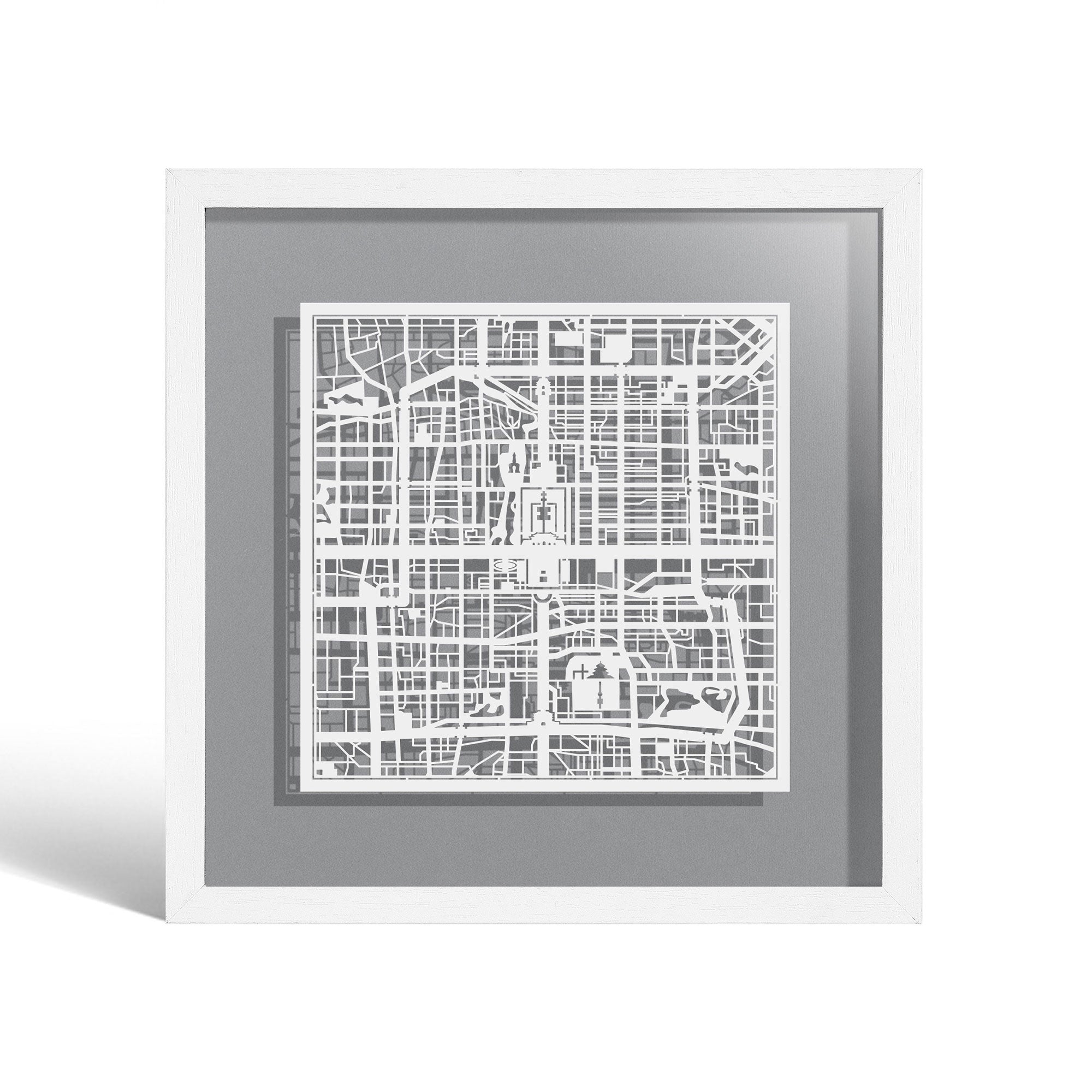 o3designstudio Beijing Paper cut map framed 9 inch White map White frame map art 22MF1001WW