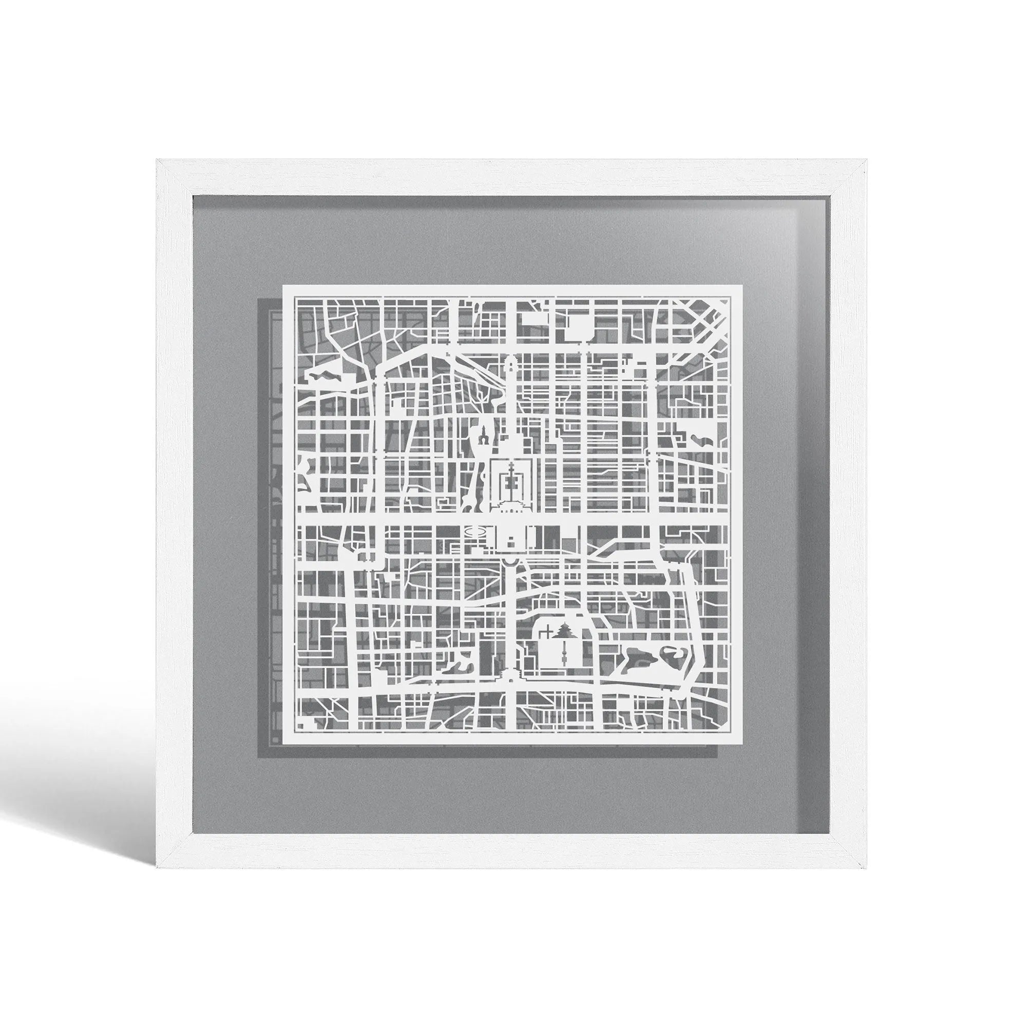 o3designstudio Beijing Paper cut map framed 9 inch White map White frame map art 22MF1001WW