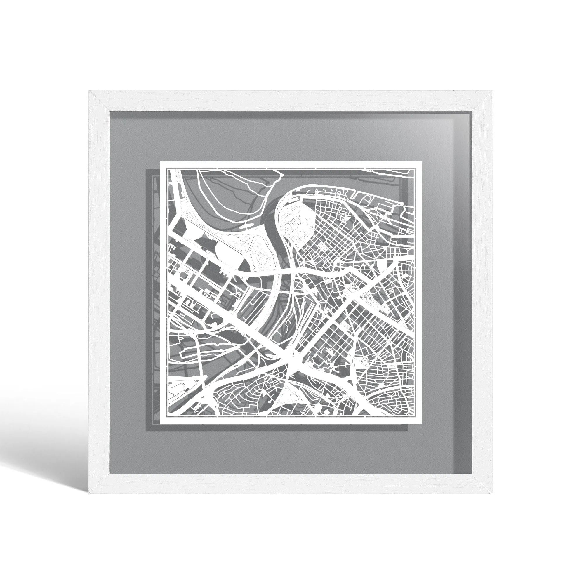 o3designstudio Belgrade Paper cut map framed 9 inch White map White frame map art 22MF3023WW