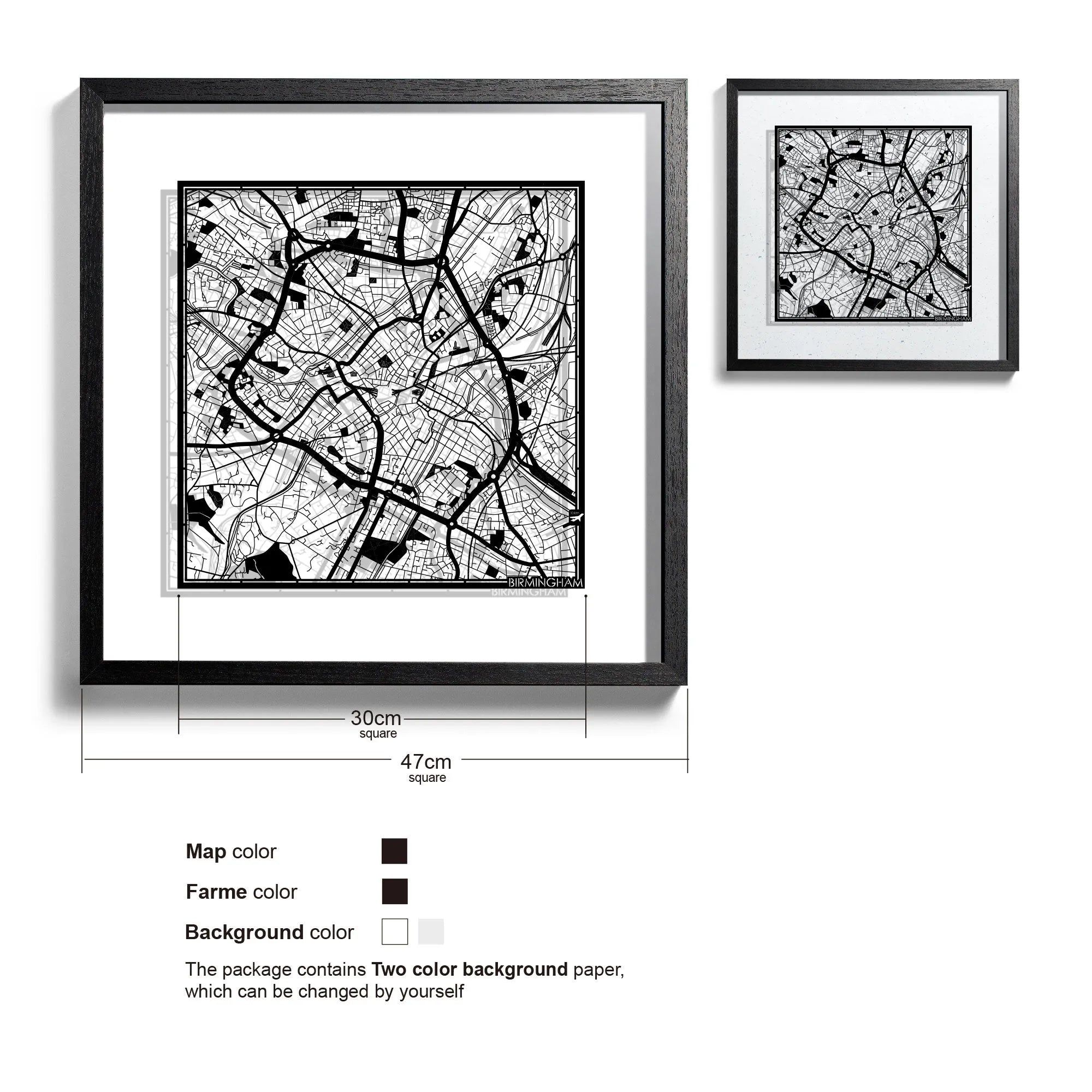 o3designstudio Birmingham-Paper-cut-map-framed-18-inch-45MF3046BB