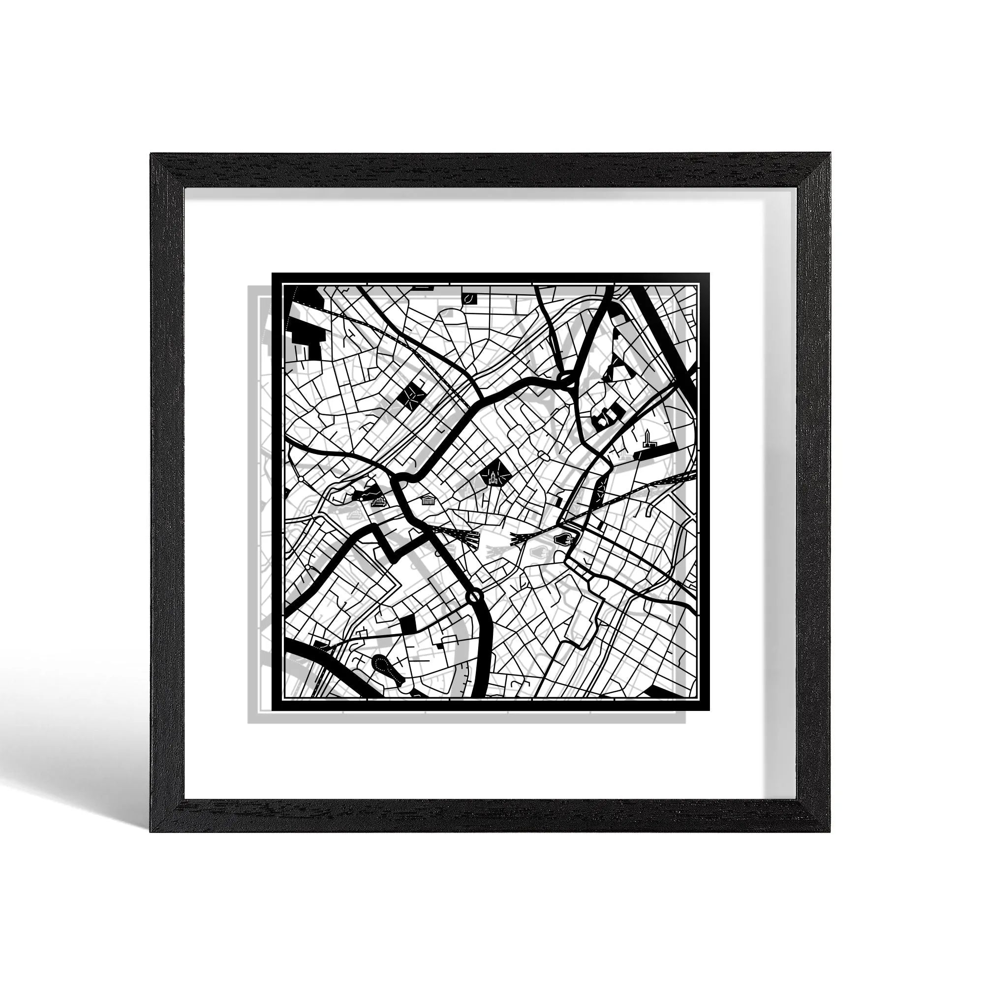 o3designstudio Birmingham Paper cut map framed 9 inch Black map Black frame map art 22MF3046BB