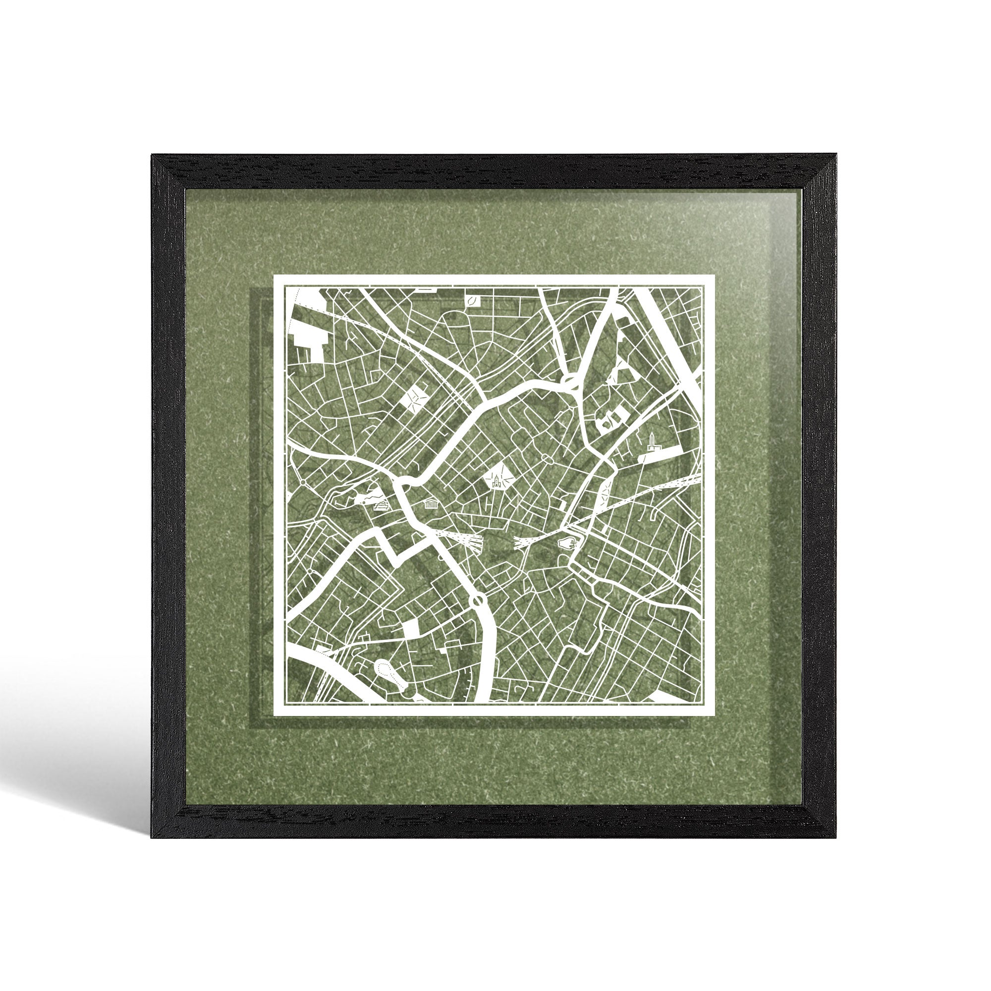o3designstudio Birmingham Paper cut map framed 9 inch White map Black frame map art 22MF3046BW