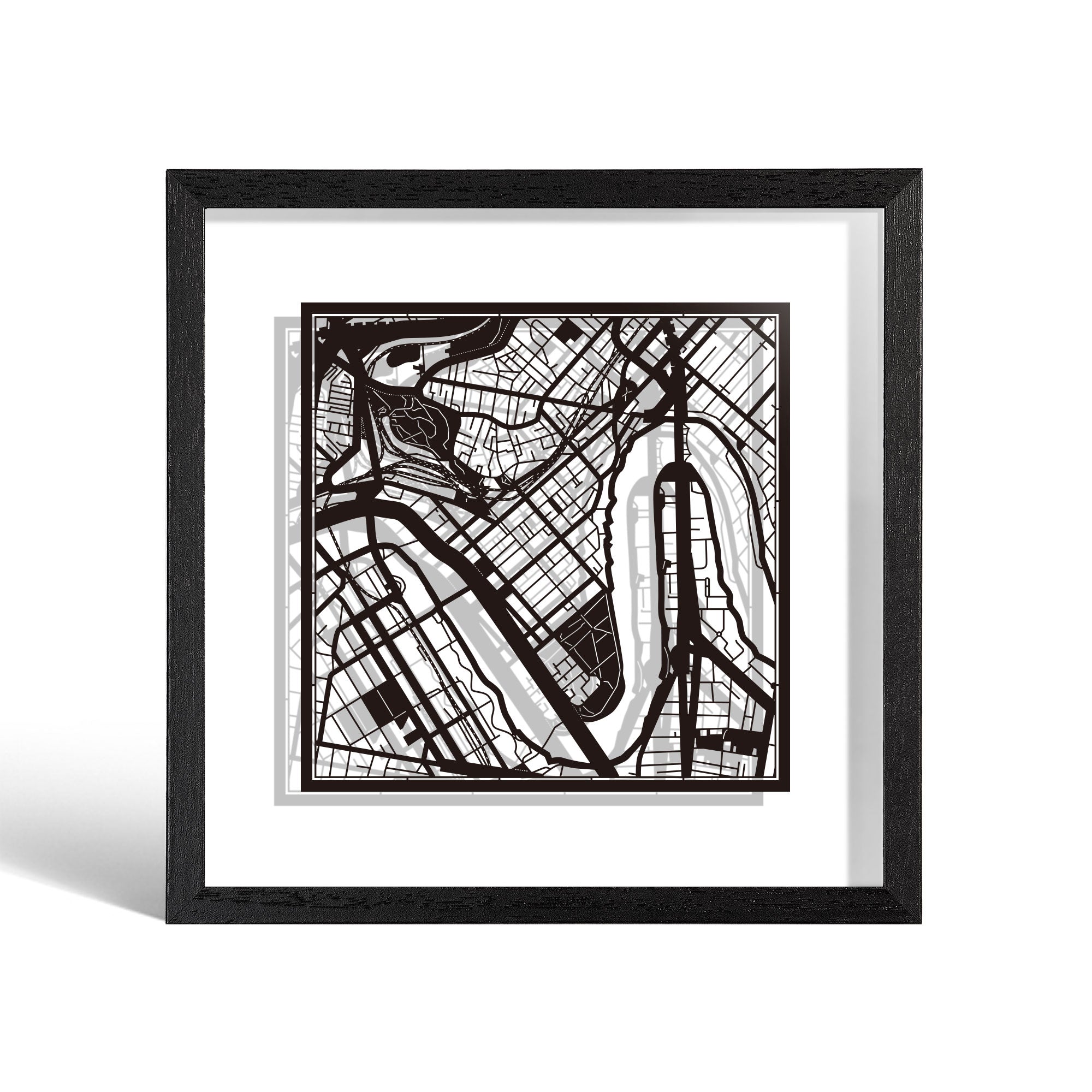 o3designstudio Brisbane Paper cut map framed 9 inch Black map Black frame map art 22MF1014BB